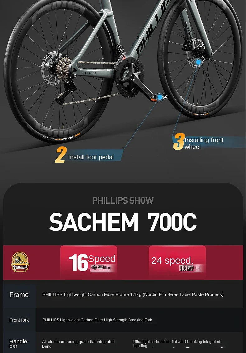 2025 New Ultra-Light Carbon Fiber Road Bike Fast Racing Bicycle with Hydraulic Disc Brakes 16/24-Speed Gear Shift Drop Handlebar - Energize Trek