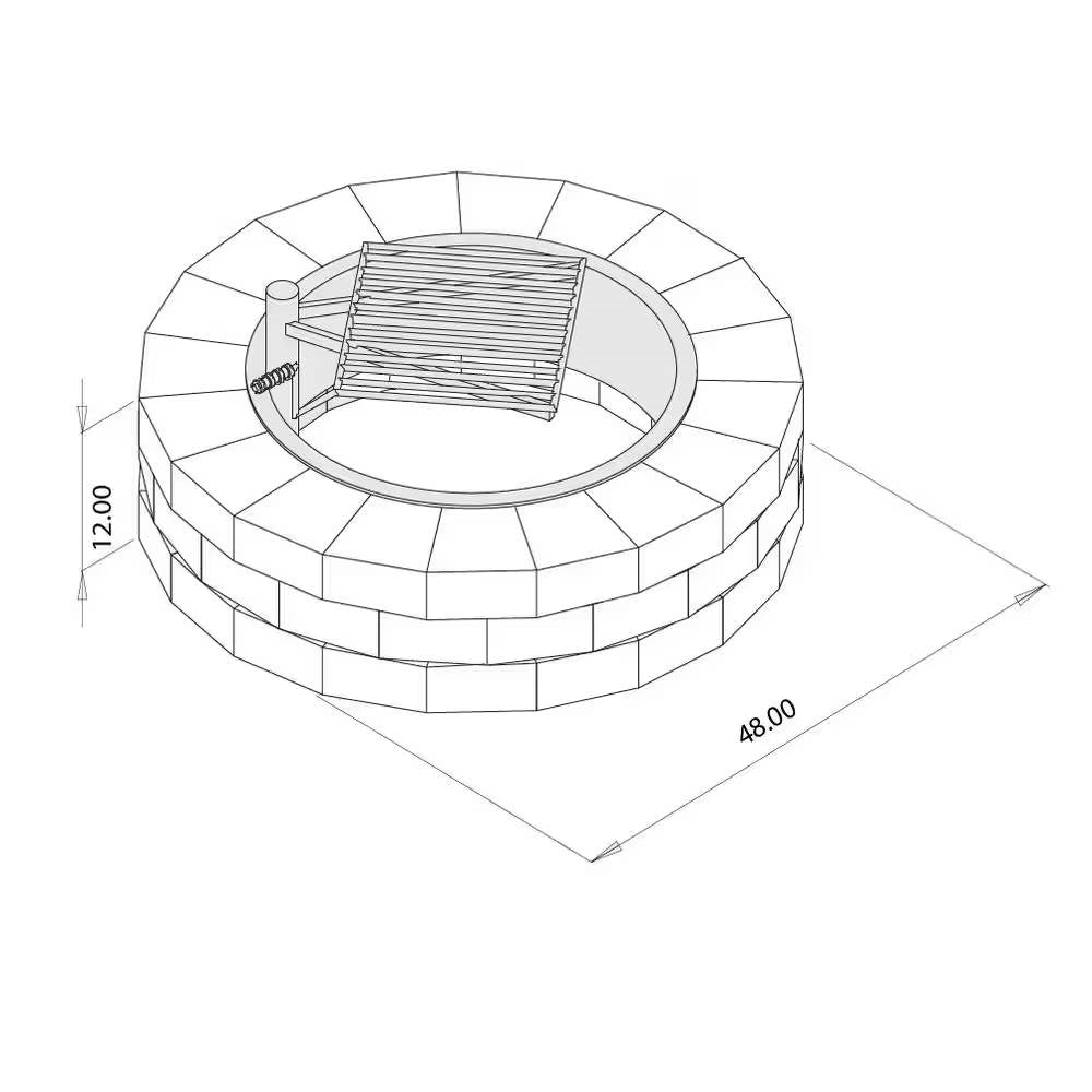 48-in Outdoor Round Concrete Block Stone Fire Pit Kit with Cooking Grill Grate - Energize Trek