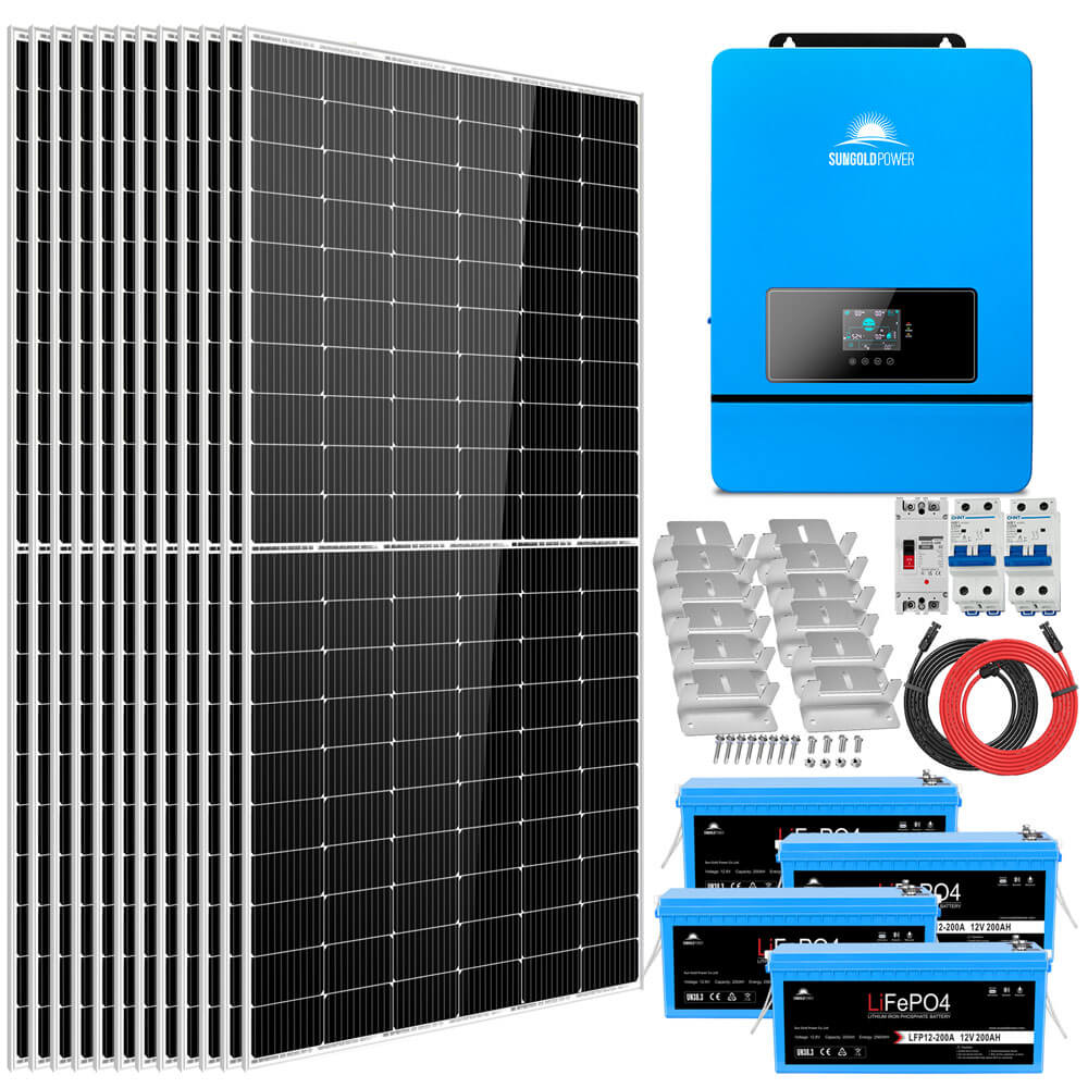 Complete off Grid Solar Kit 8000W 48V 120V/240V output 10.24KWH Lithium Battery 5400 Watt Solar Panel SGK-8MAX - Energize Trek