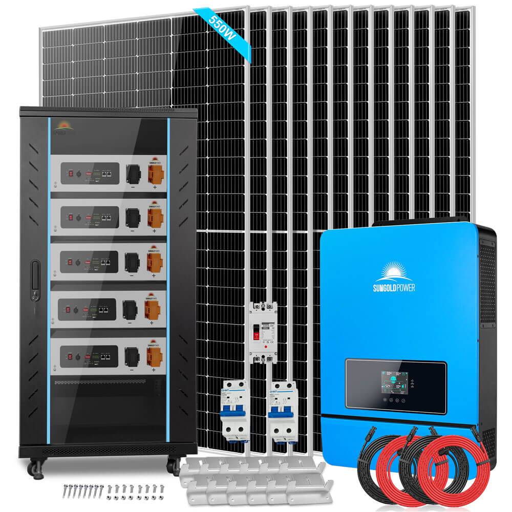 OFF GRID SOLAR KIT 12 X 550 WATTS SOLAR PANELS 25.6KWH LITHIUM BATTERY 10KW SOLAR INVERTER 48VDC 120V/240V SGR-10K25S - Energize Trek