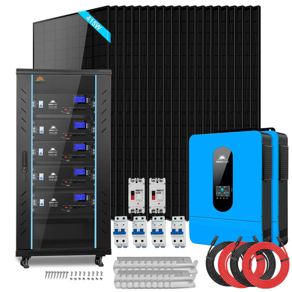 Off-Grid Solar Kit 13000W 48VDC 120V/240V LifePo4 20.48KWH Lithium Battery 14 X 415 Watts Solar Panels SGR-13KM - Energize Trek