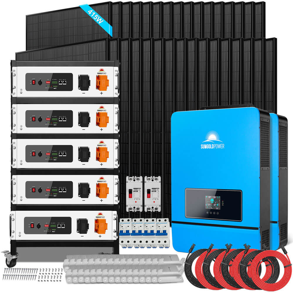 OFF GRID SOLAR KIT 16KW 48VDC 120V/240V LIFEPO4 25.6KWH LITHIUM BATTERY 32 X 415 WATTS SOLAR PANELS SGR-16K25E - Energize Trek