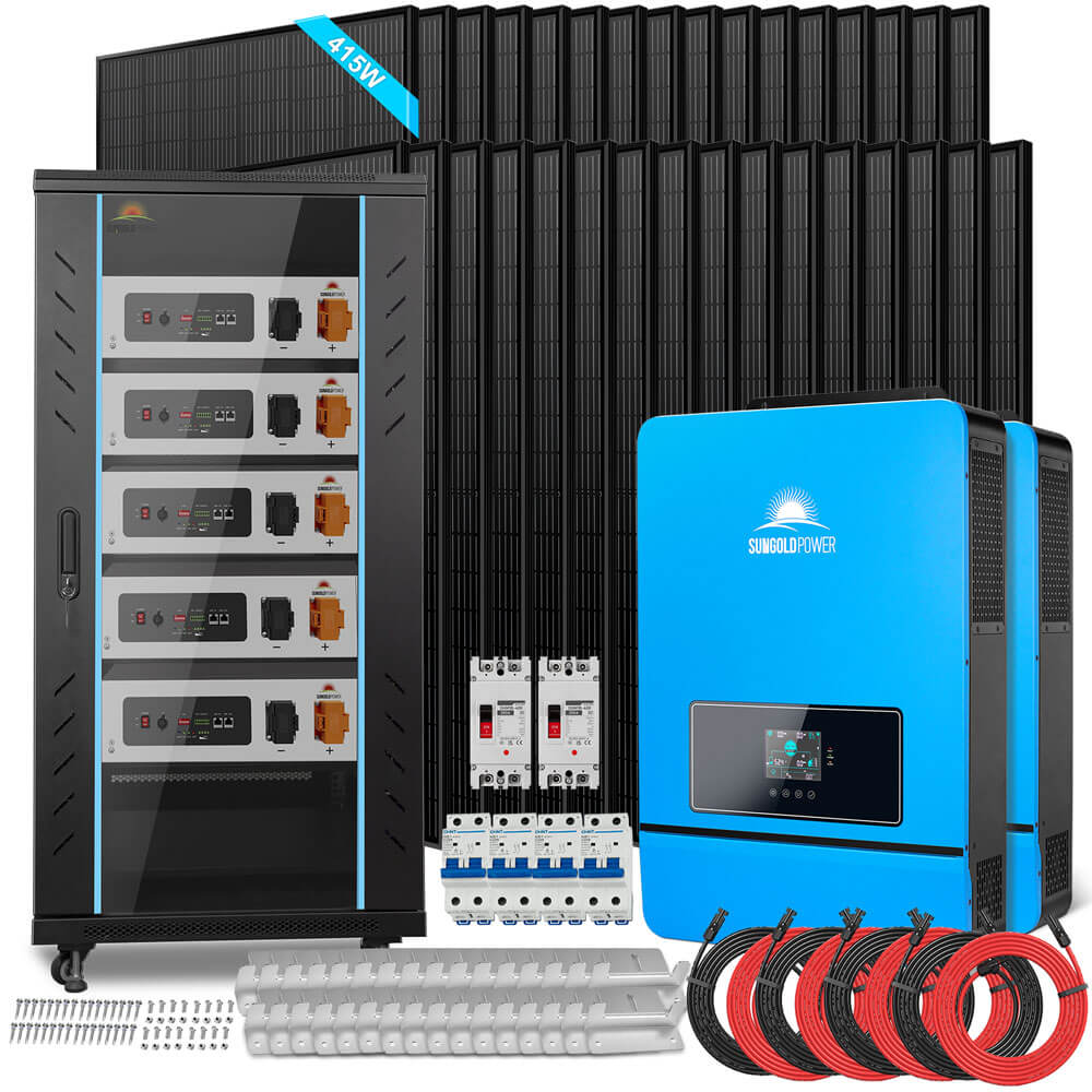 OFF GRID SOLAR KIT 16KW 48VDC 120V/240V LIFEPO4 25.6KWH LITHIUM BATTERY 32 X 415 WATTS SOLAR PANELS SGR-16K25E - Energize Trek