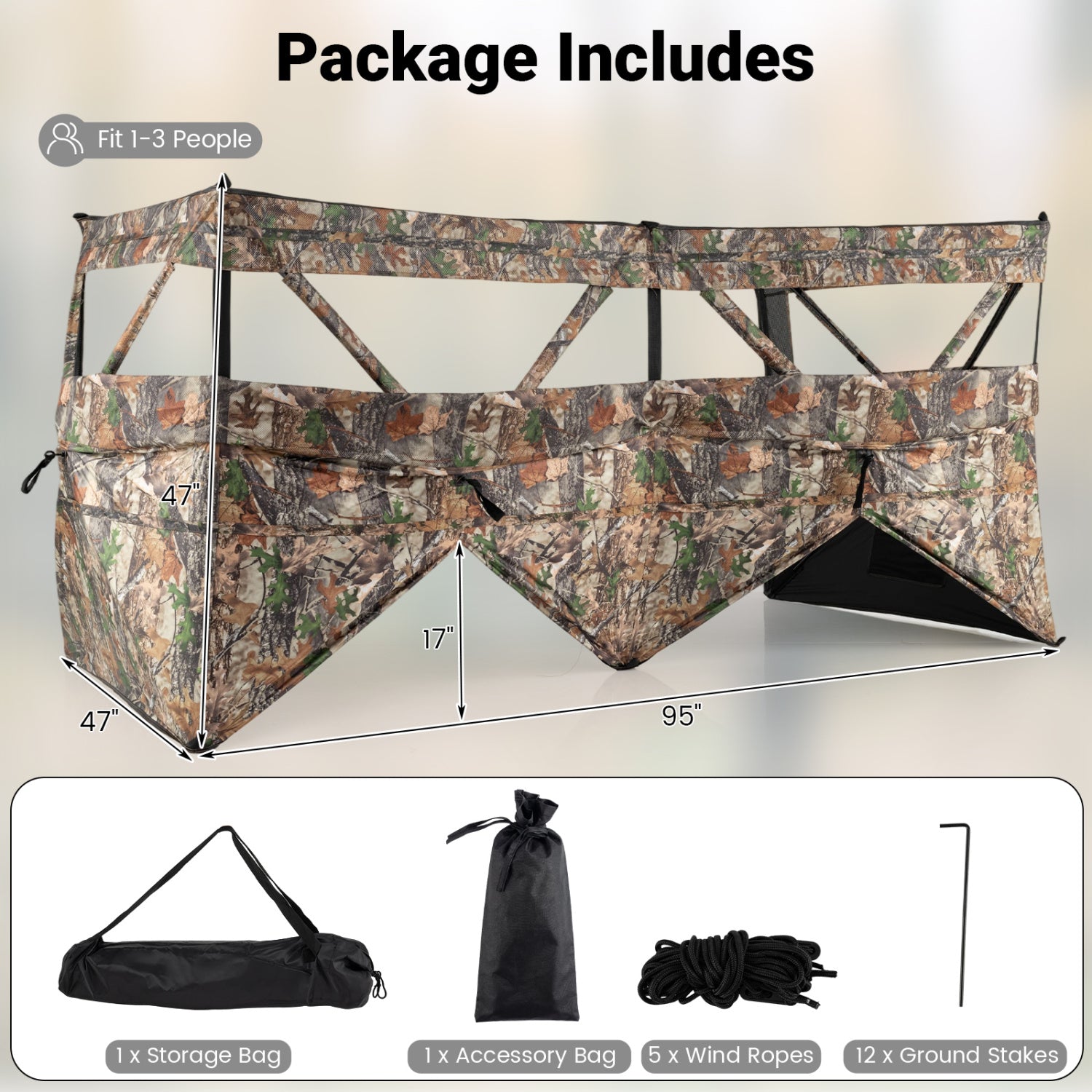 See-Through Hunting Blind Panel with Dog Door Pop up Waterflow Blind for 1-3 People - Energize Trek