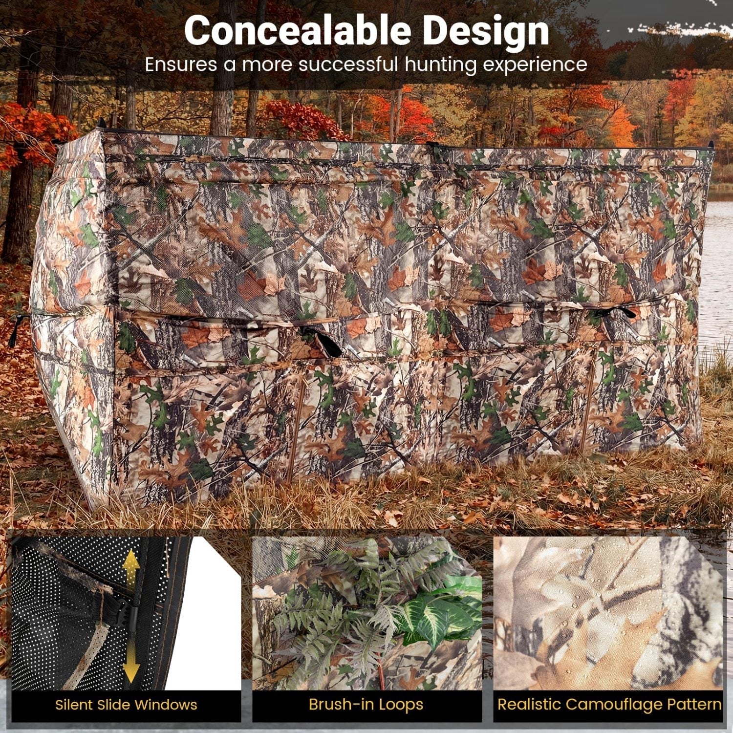See-Through Hunting Blind Panel with Dog Door Pop up Waterflow Blind for 1-3 People - Energize Trek