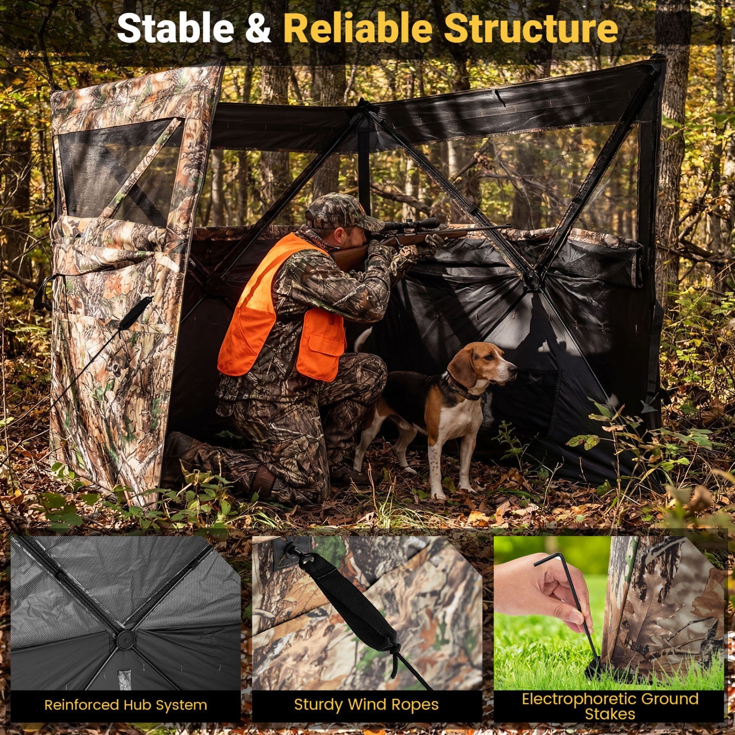 See-Through Hunting Blind Panel with Dog Door Pop up Waterflow Blind for 1-3 People - Energize Trek