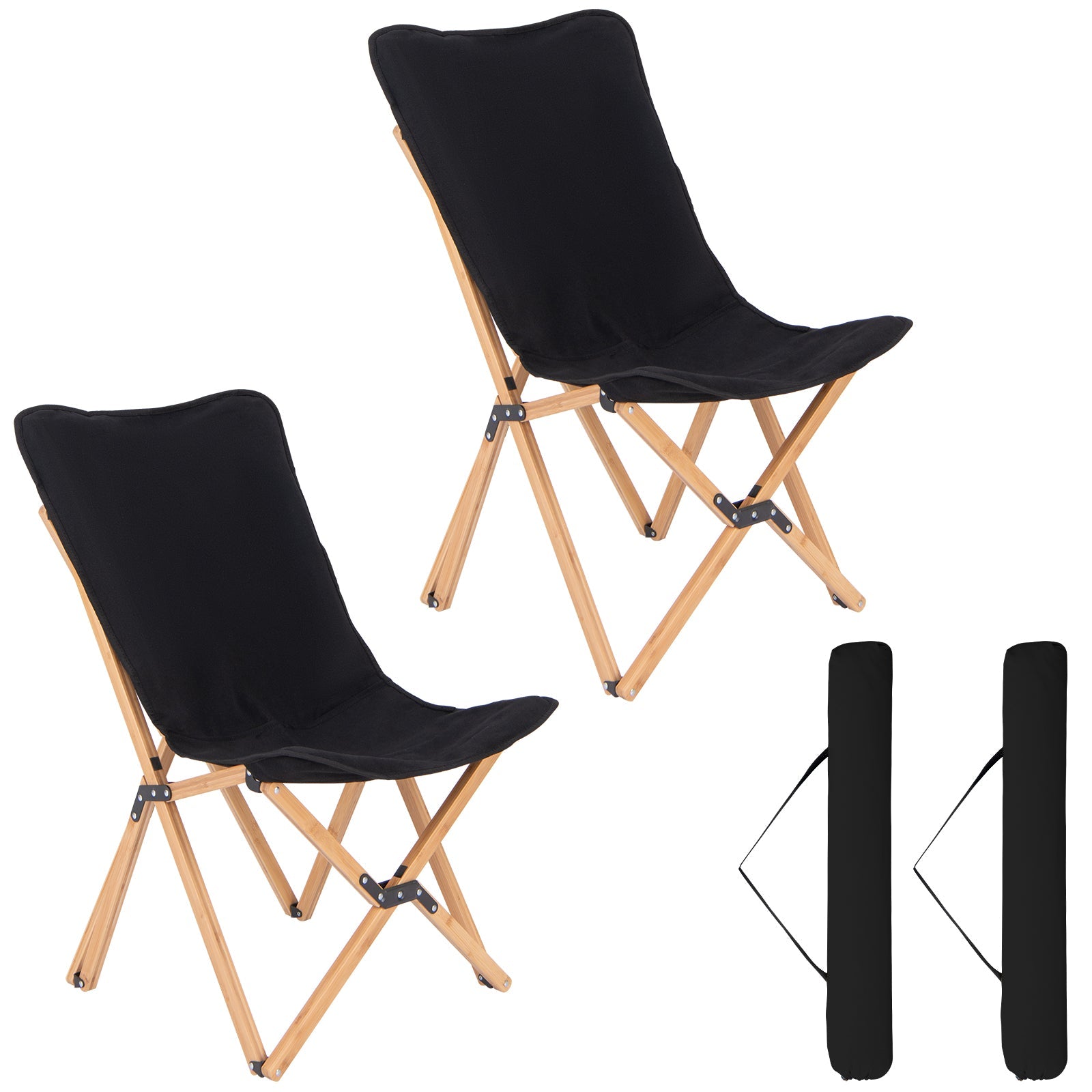 Set of 2 Bamboo Dorm Chair with Storage Pocket for Camping and Fishing - Energize Trek