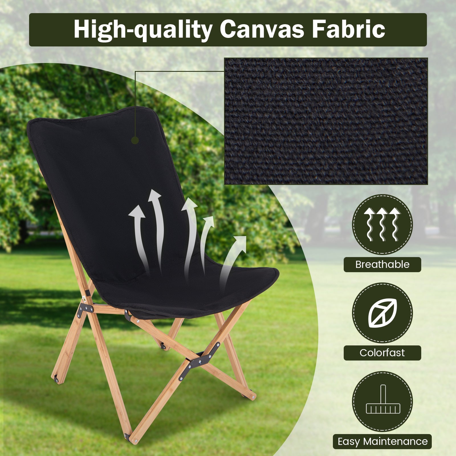 Set of 2 Bamboo Dorm Chair with Storage Pocket for Camping and Fishing - Energize Trek