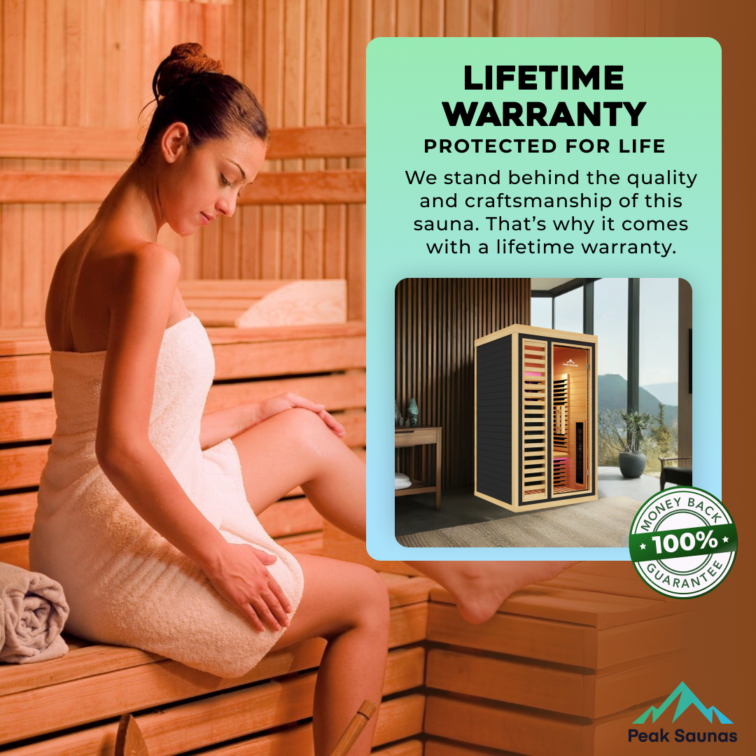 Peak Saunas Shasta 1-Person Full Spectrum Infrared Sauna with XL Medical-Grade Red Light Therapy & Smart WiFi App Control - Energize Trek