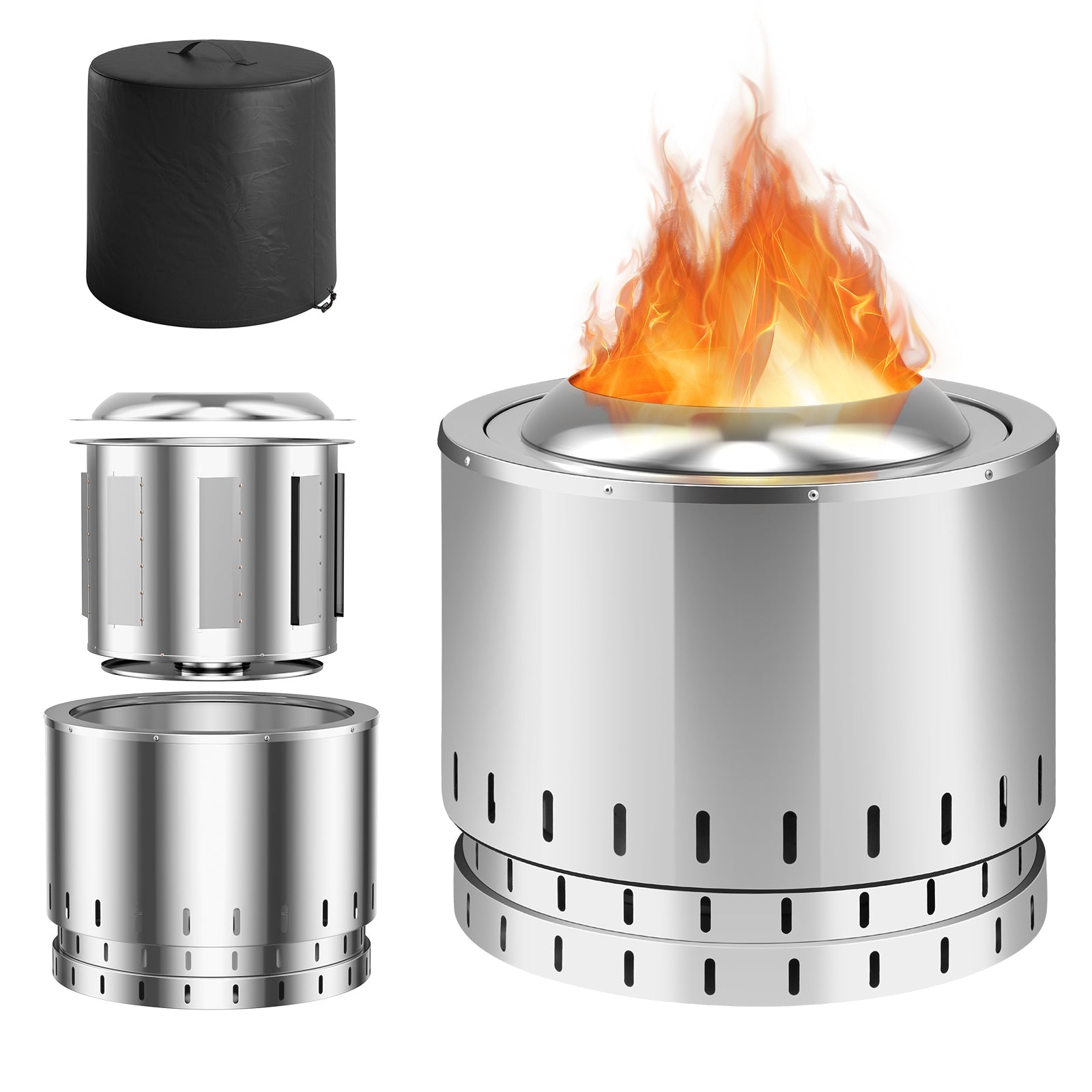 Smokeless Stainless Steel Fire Pit with Ash Pan for Yard Camping-Silver - Energize Trek