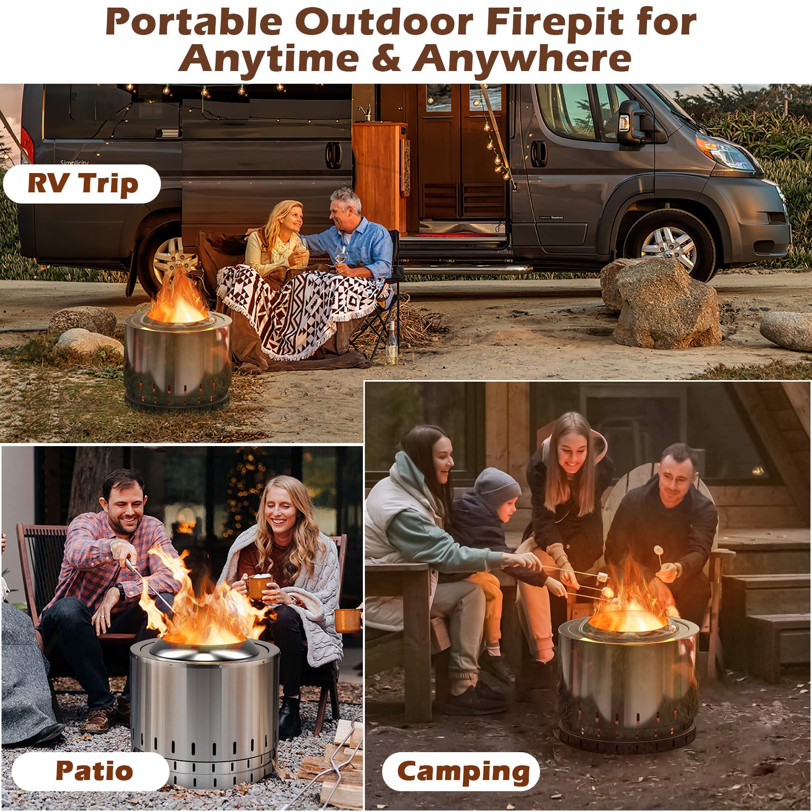 Smokeless Stainless Steel Fire Pit with Ash Pan for Yard Camping-Silver - Energize Trek