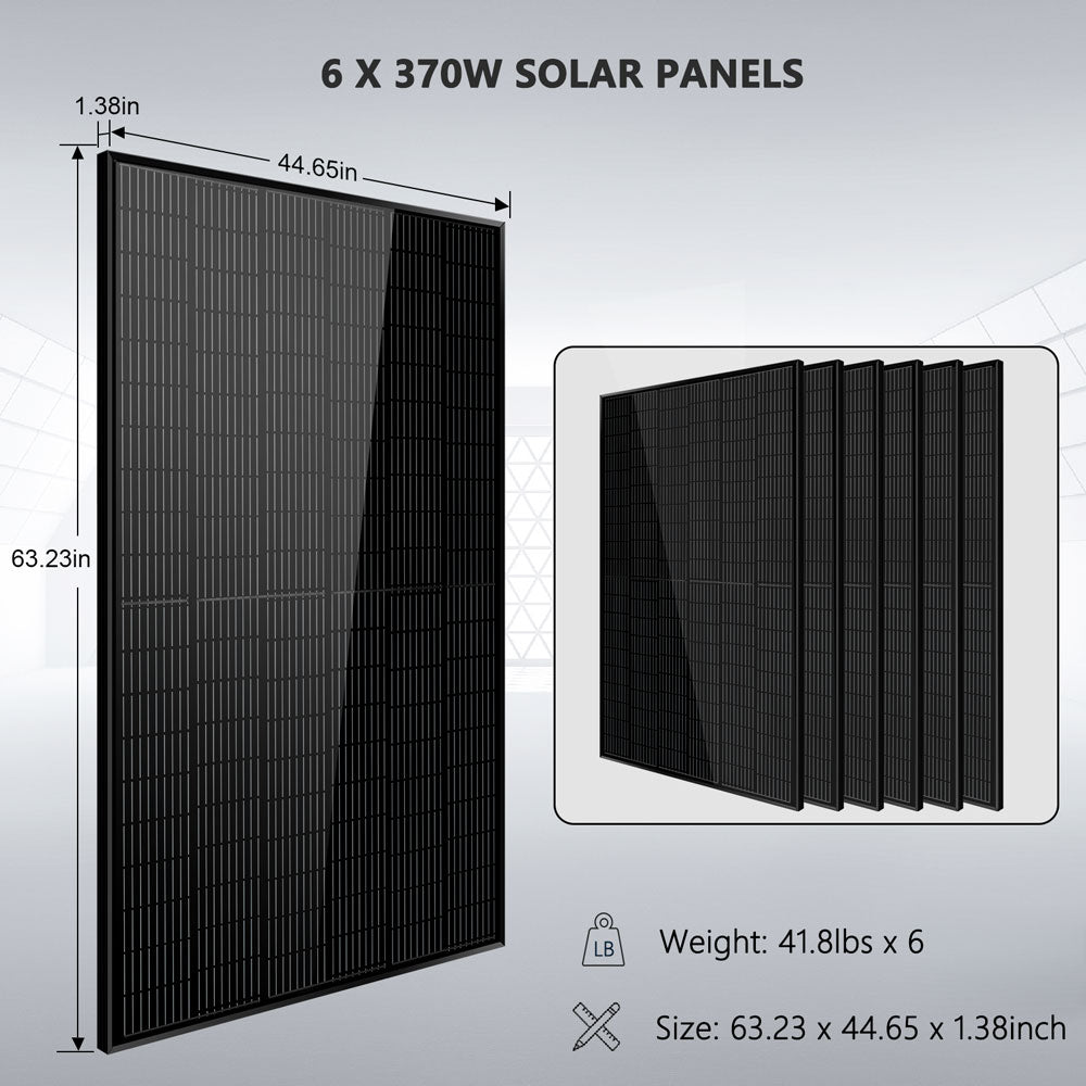 Off-Grid Solar Kit 6500W 48VDC 120/240VAC 5.12KWH/10.24KWH PowerWall Lithium Battery 6 X 370 Watts Solar Panels SGM-655M/ SGM-6510M - Energize Trek