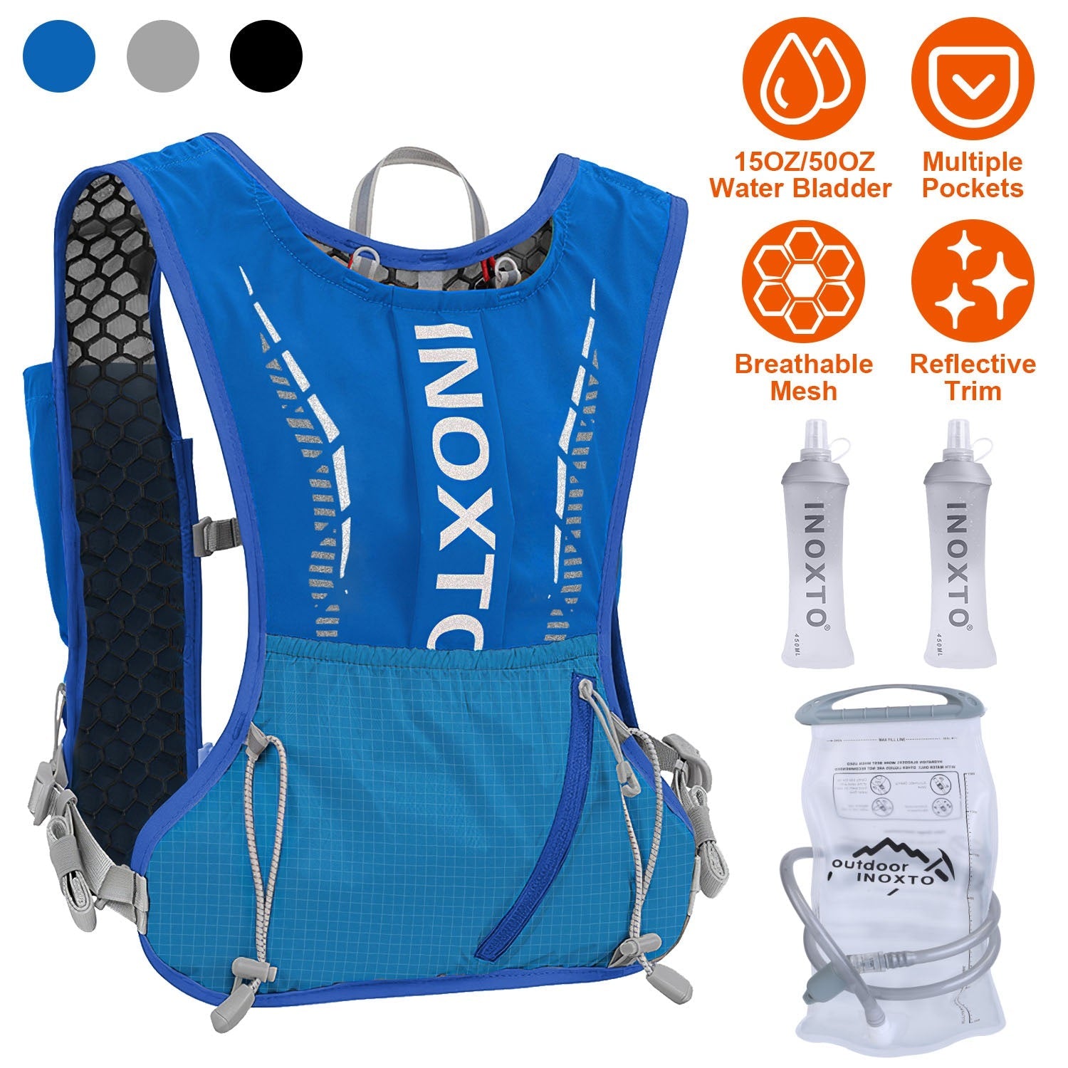 Sport Hydration Vest Running Backpack with 15oz 50oz Water Bladder Adjustable Strap Storage Bag for Trail Running Marathon Race Hiking - Energize Trek