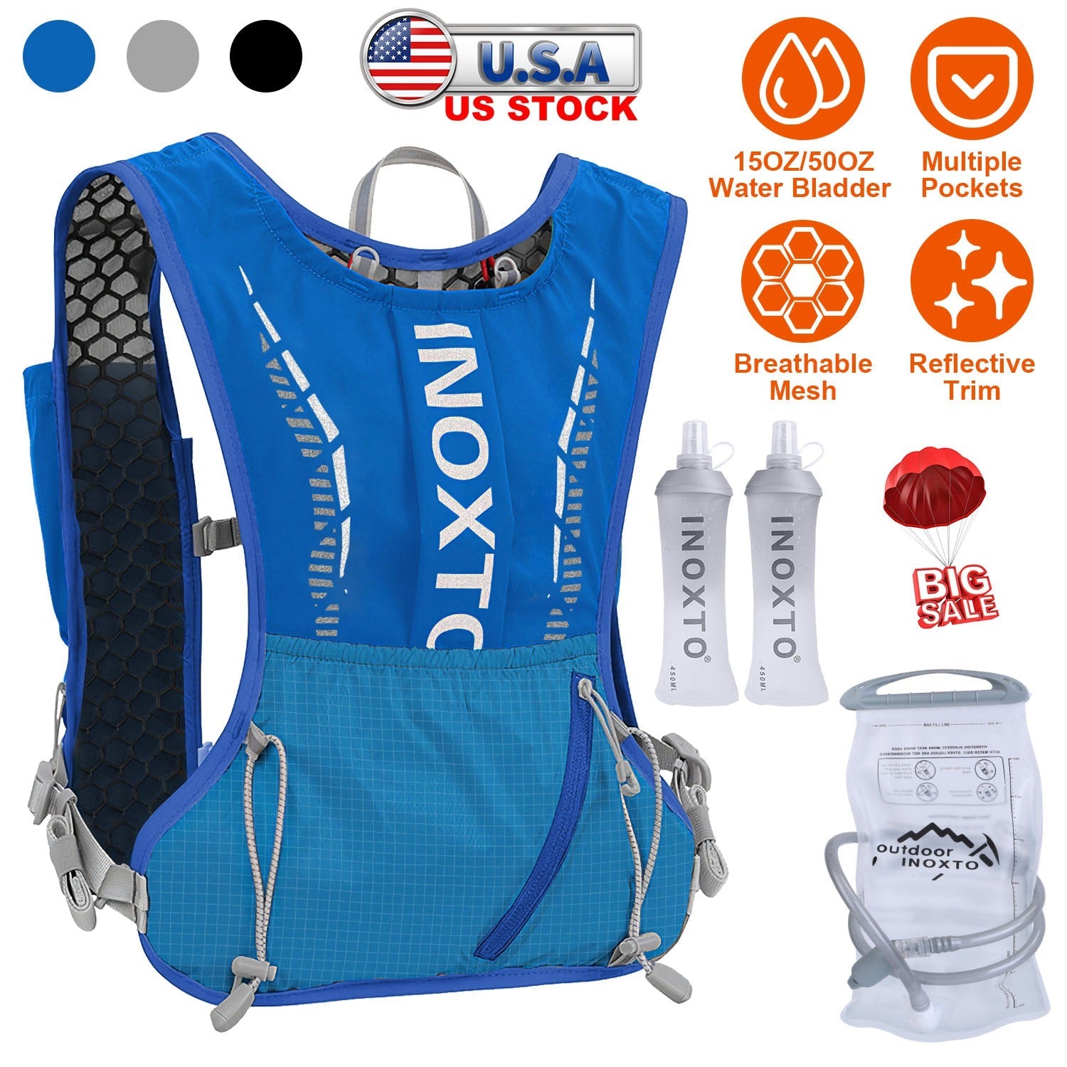 Sport Hydration Vest Running Backpack with 15oz 50oz Water Bladder Adjustable Strap Storage Bag for Trail Running Marathon Race Hiking - Energize Trek