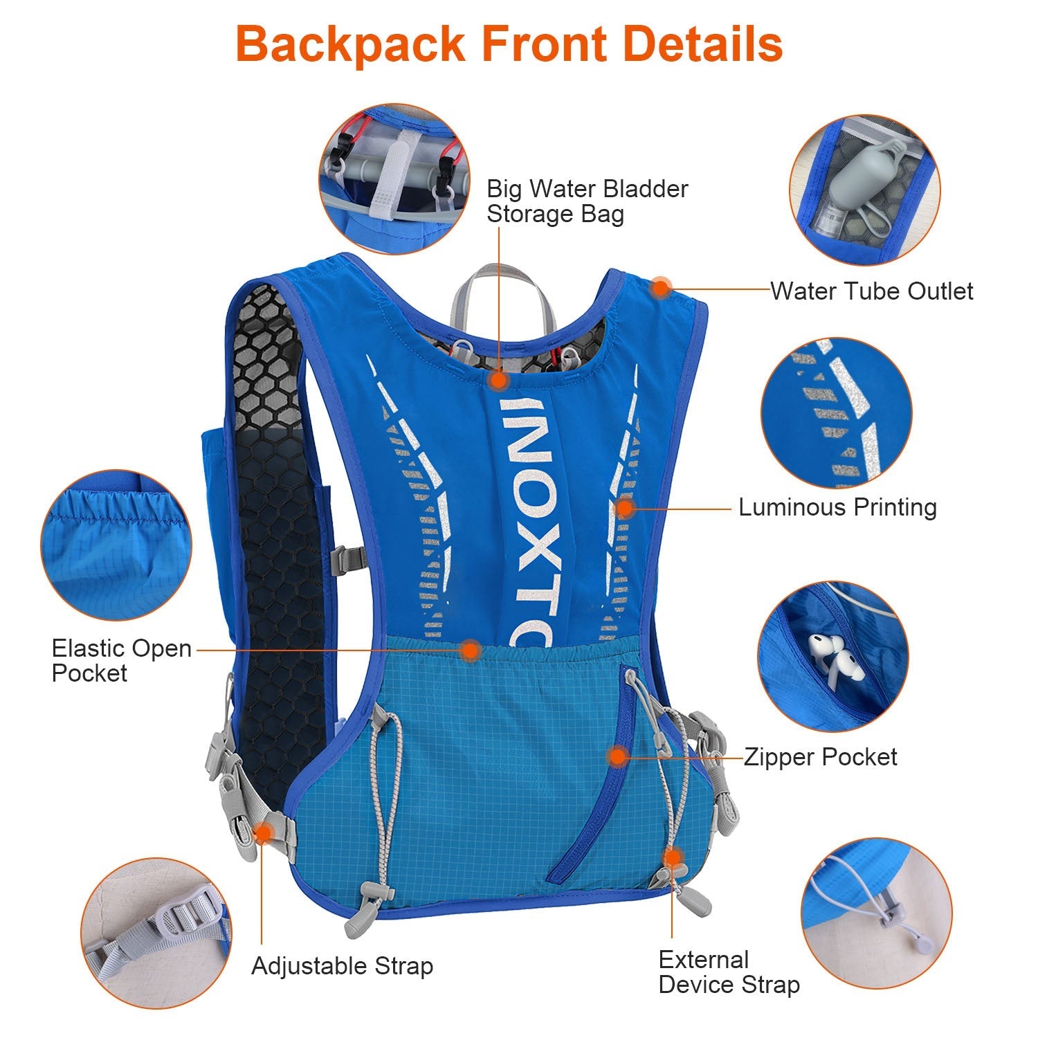 Sport Hydration Vest Running Backpack with 15oz 50oz Water Bladder Adjustable Strap Storage Bag for Trail Running Marathon Race Hiking - Energize Trek