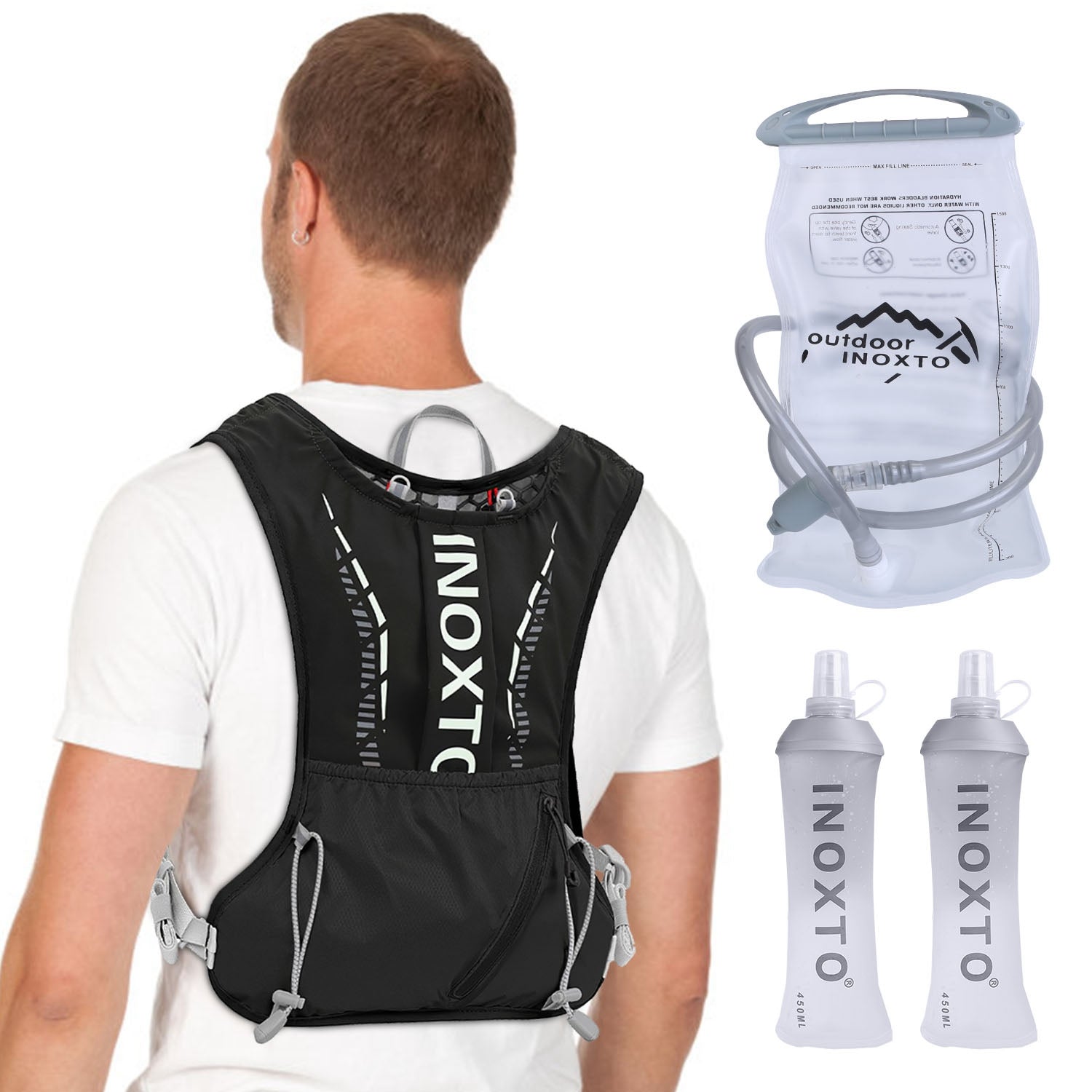 Sport Hydration Vest Running Backpack with 15oz 50oz Water Bladder Adjustable Strap Storage Bag for Trail Running Marathon Race Hiking - Energize Trek