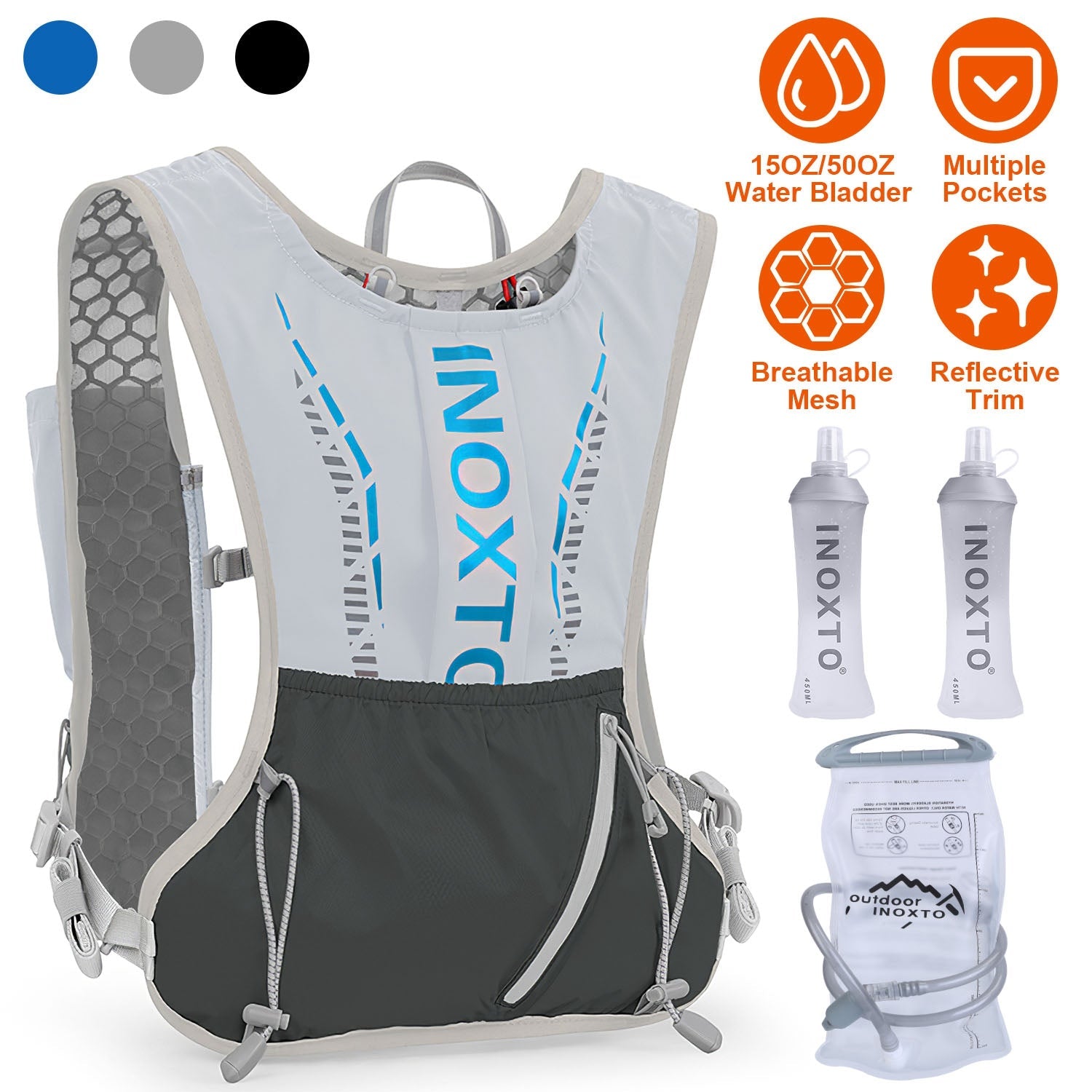 Sport Hydration Vest Running Backpack with 15oz 50oz Water Bladder Adjustable Strap Storage Bag for Trail Running Marathon Race Hiking - Energize Trek