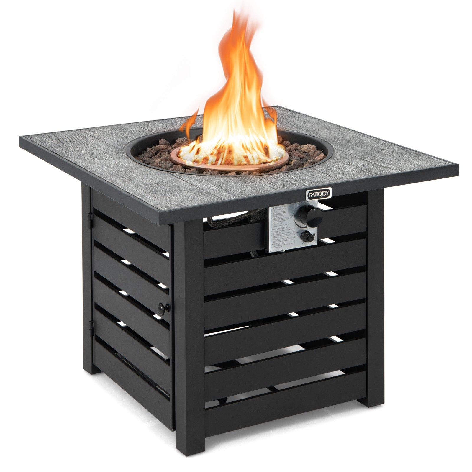 Square Propane Fire Pit Table with Lava Rocks and Rain Cover - Energize Trek