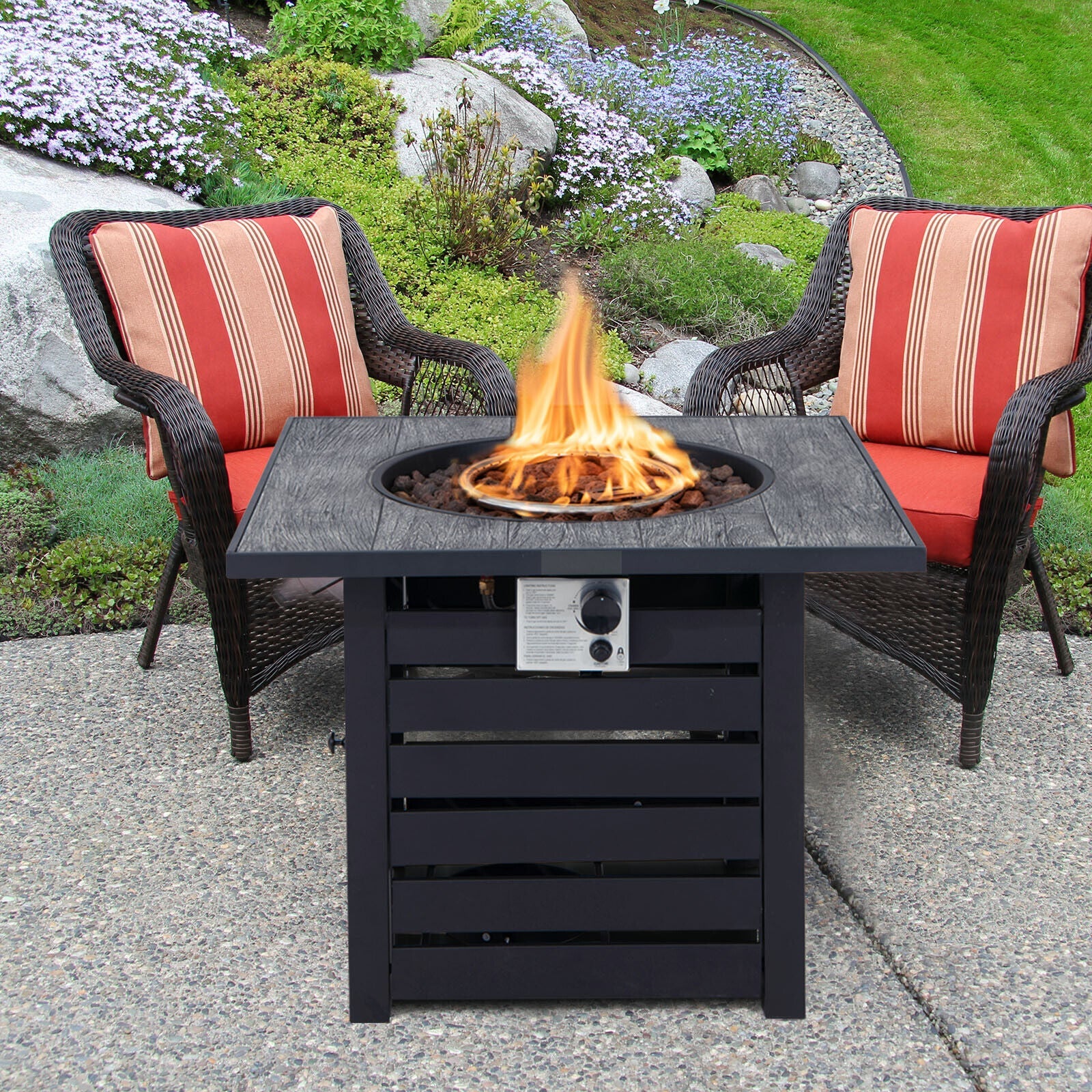 Square Propane Fire Pit Table with Lava Rocks and Rain Cover - Energize Trek