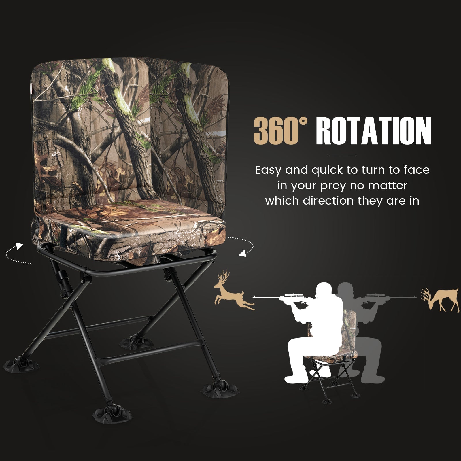 Swivel Folding Chair with Backrest and Padded Cushion - Energize Trek