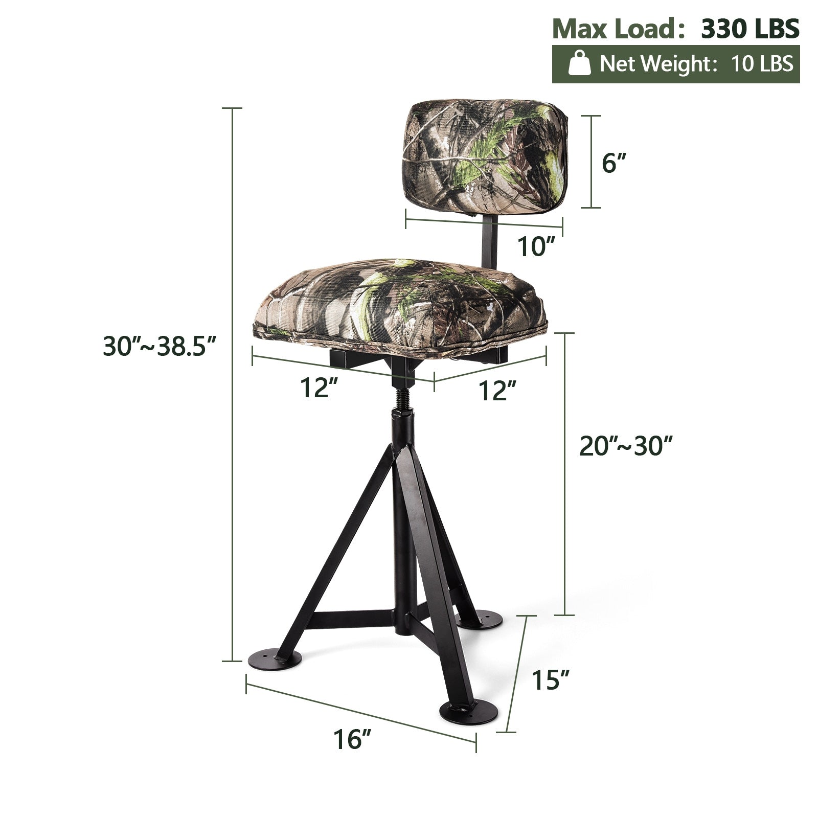 Swivel Hunting Chair Tripod Blind Stool with Detachable Backrest - Energize Trek