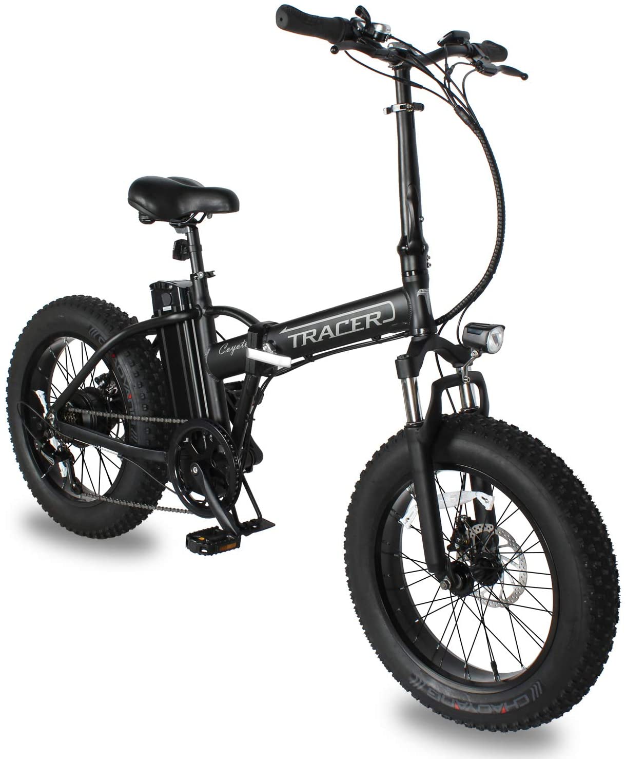 TRACER 20" Aluminum Folding Bike, Size 11 " with Disc Brake F& R& LED Headlight , Alloy one piece black Wheels, Motor: 500W with/ Speed Sensor, Battery : 48V.10 AH, - Energize Trek