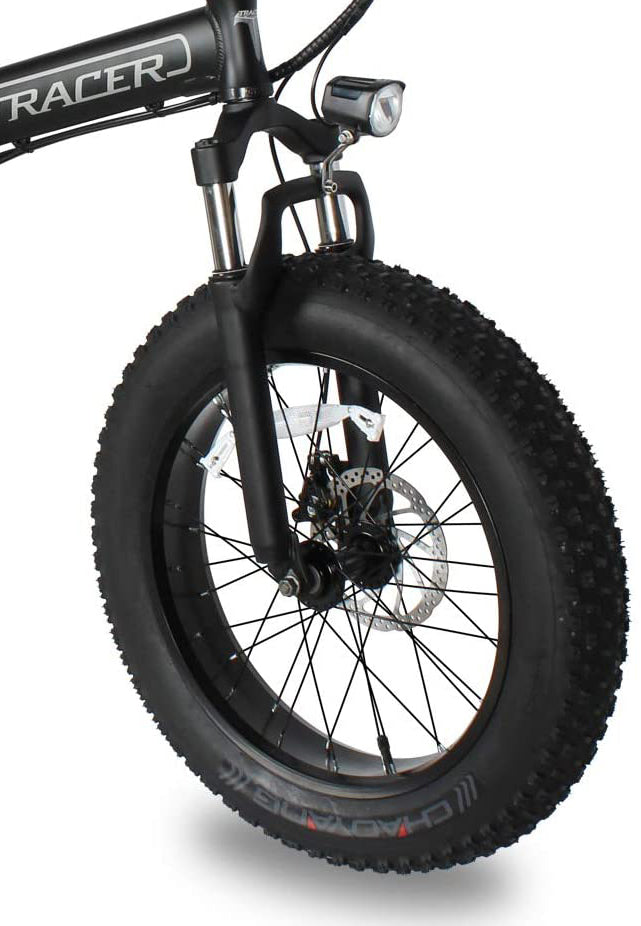 TRACER 20" Aluminum Folding Bike, Size 11 " with Disc Brake F& R& LED Headlight , Alloy one piece black Wheels, Motor: 500W with/ Speed Sensor, Battery : 48V.10 AH, - Energize Trek