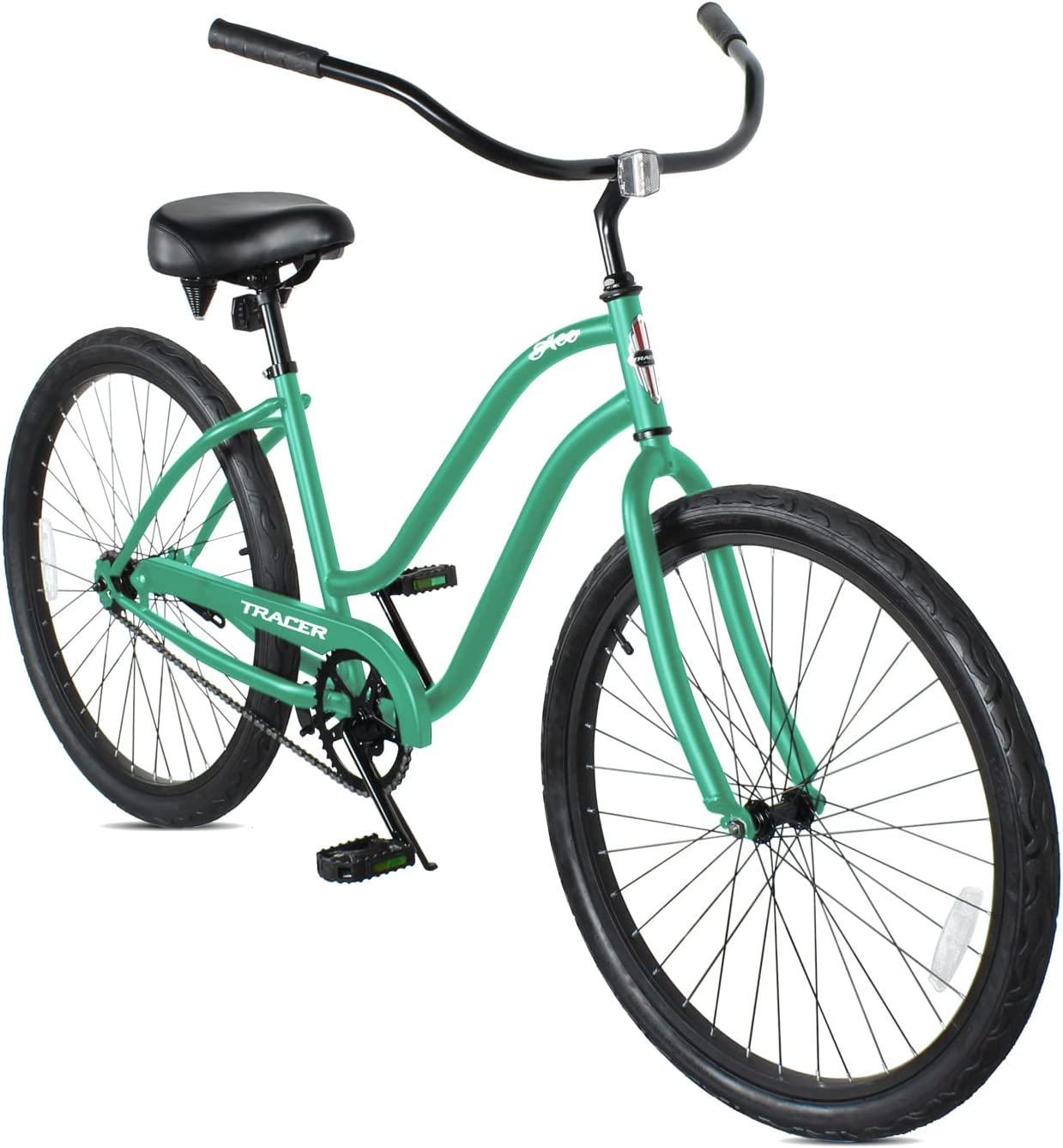 TRACER 26' Female Beach Cruiser Coaster Brake Single-Sp Black Spokes One Piece Crank Alloy Black Rims 36H - Energize Trek