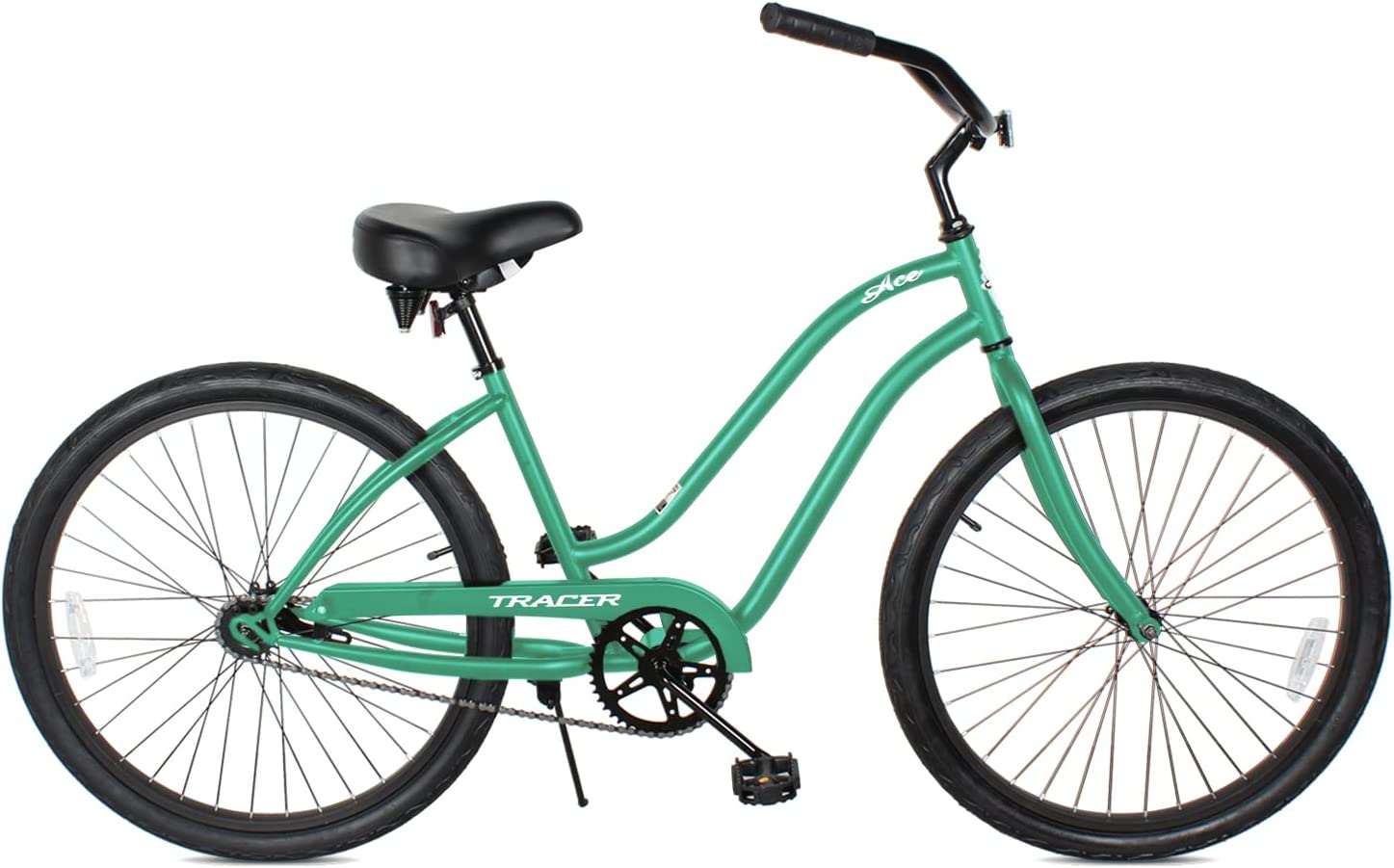 TRACER 26' Female Beach Cruiser Coaster Brake Single-Sp Black Spokes One Piece Crank Alloy Black Rims 36H - Energize Trek