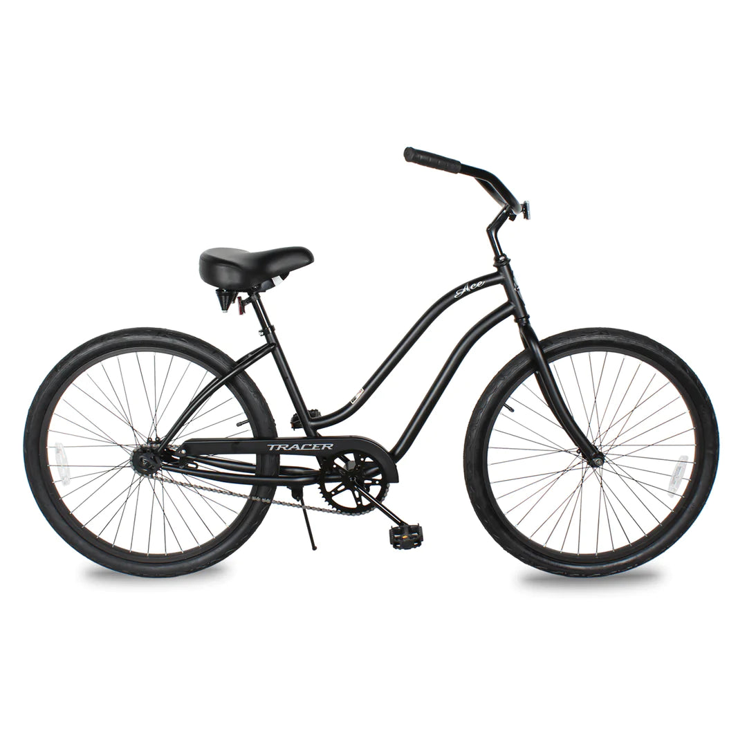 TRACER 26' Female Beach Cruiser Coaster Brake Single-Sp Black Spokes One Piece Crank Alloy Black Rims 36H - Energize Trek