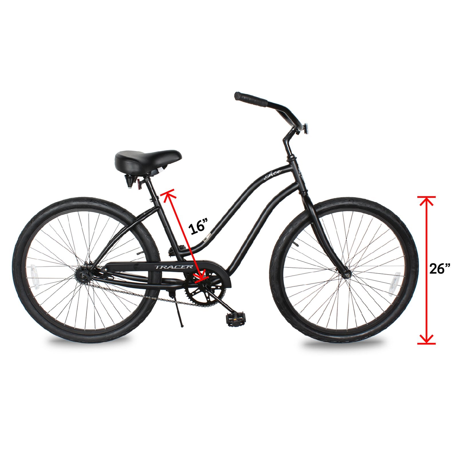 TRACER 26' Female Beach Cruiser Coaster Brake Single-Sp Black Spokes One Piece Crank Alloy Black Rims 36H - Energize Trek