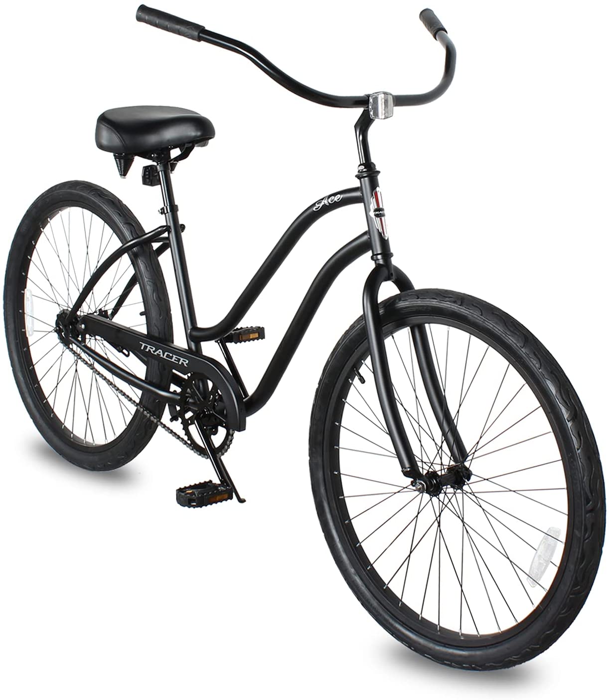TRACER 26' Female Beach Cruiser Coaster Brake Single-Sp Black Spokes One Piece Crank Alloy Black Rims 36H - Energize Trek