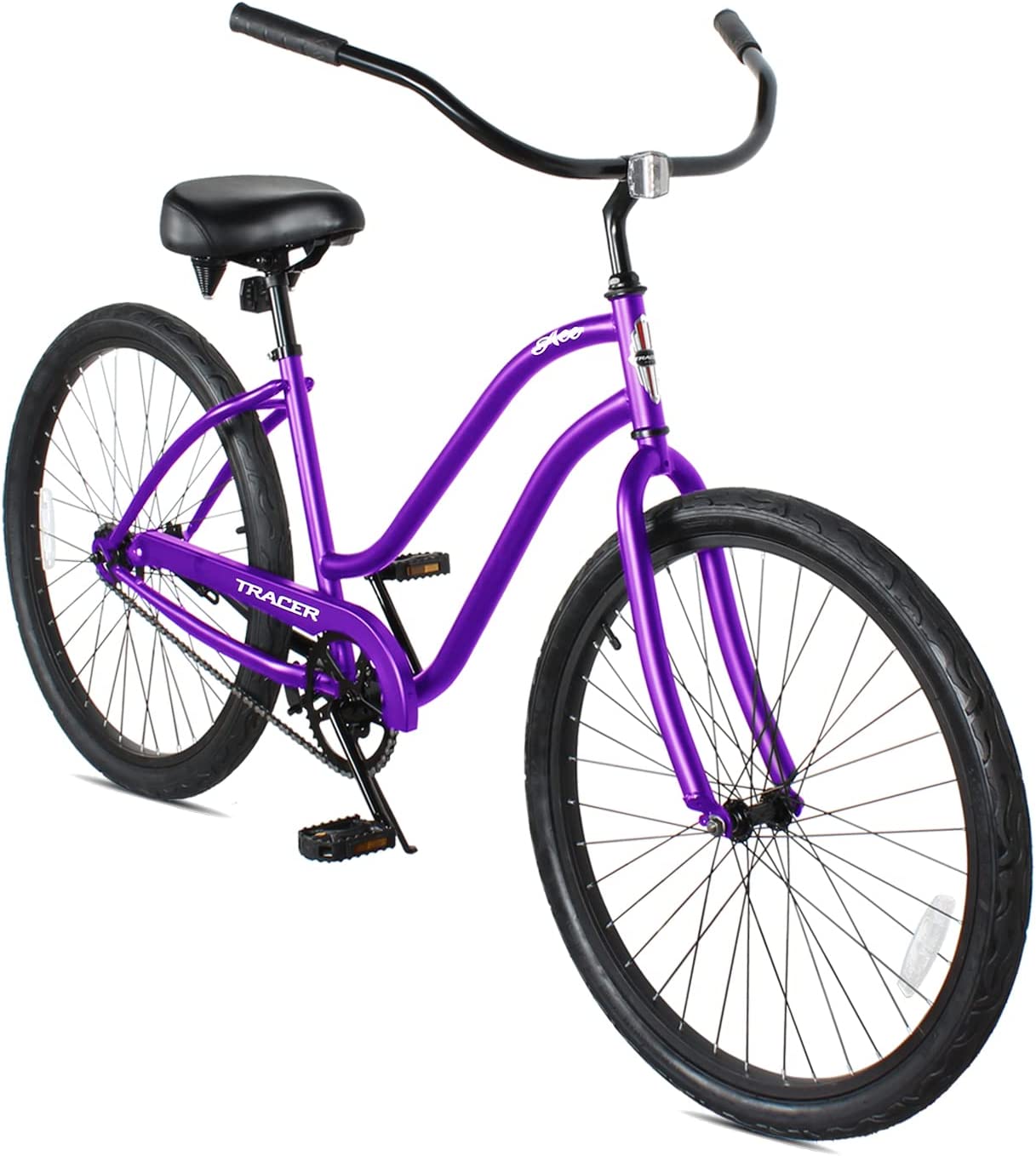 TRACER 26' Female Beach Cruiser Coaster Brake Single-Sp Black Spokes One Piece Crank Alloy Black Rims 36H - Energize Trek