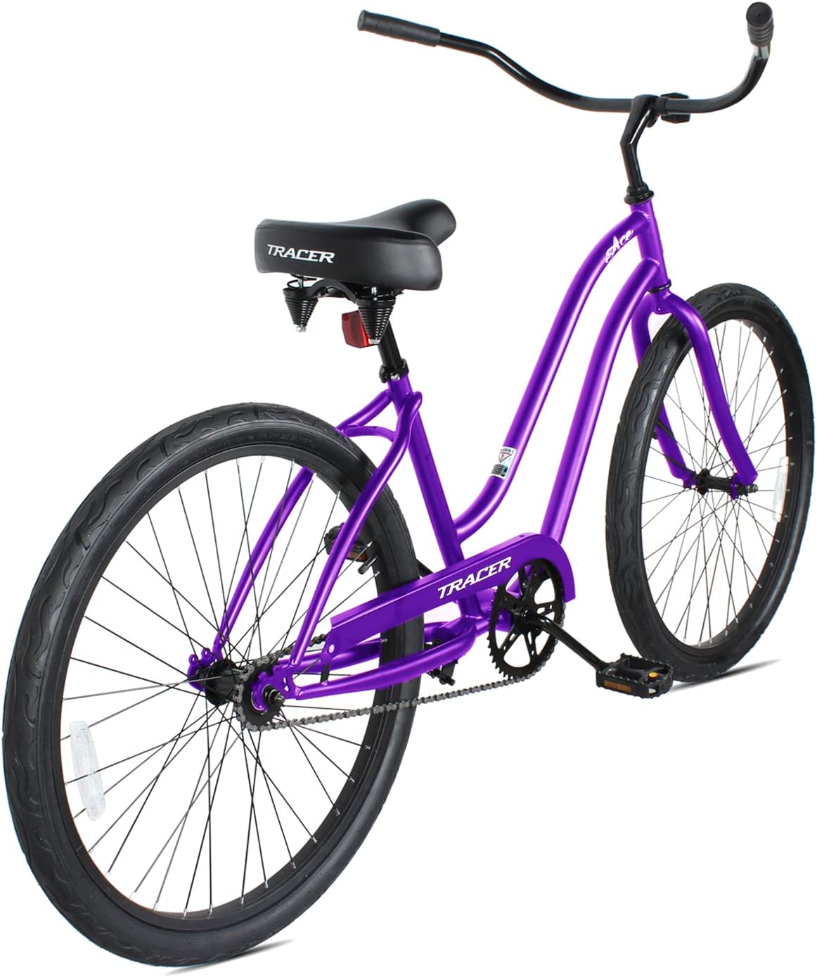 TRACER 26' Female Beach Cruiser Coaster Brake Single-Sp Black Spokes One Piece Crank Alloy Black Rims 36H - Energize Trek