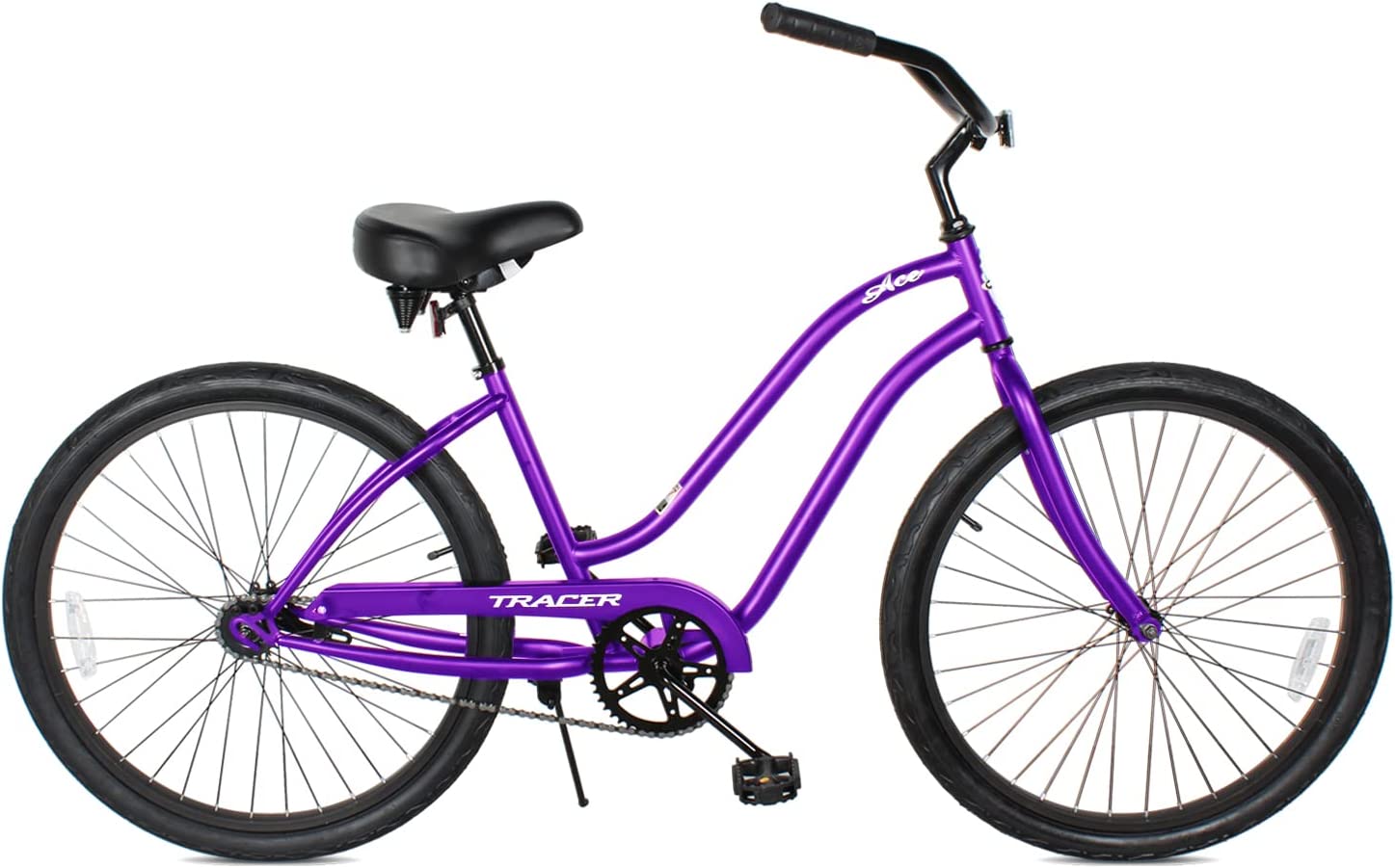 TRACER 26' Female Beach Cruiser Coaster Brake Single-Sp Black Spokes One Piece Crank Alloy Black Rims 36H - Energize Trek
