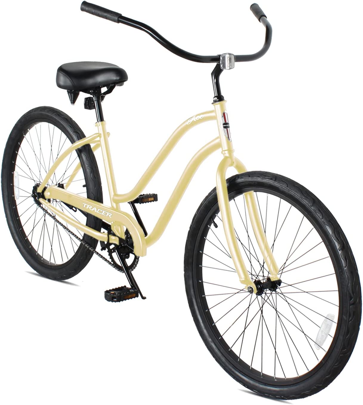 TRACER 26' Female Beach Cruiser Coaster Brake Single-Sp Black Spokes One Piece Crank Alloy Black Rims 36H - Energize Trek