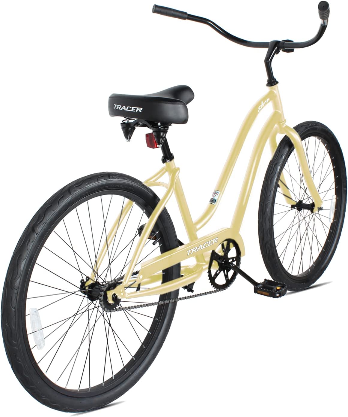 TRACER 26' Female Beach Cruiser Coaster Brake Single-Sp Black Spokes One Piece Crank Alloy Black Rims 36H - Energize Trek