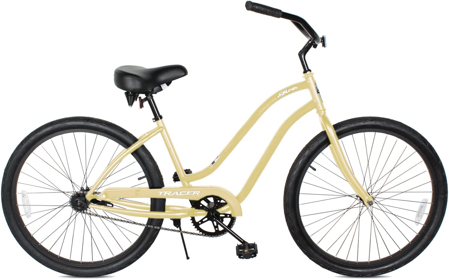 TRACER 26' Female Beach Cruiser Coaster Brake Single-Sp Black Spokes One Piece Crank Alloy Black Rims 36H - Energize Trek