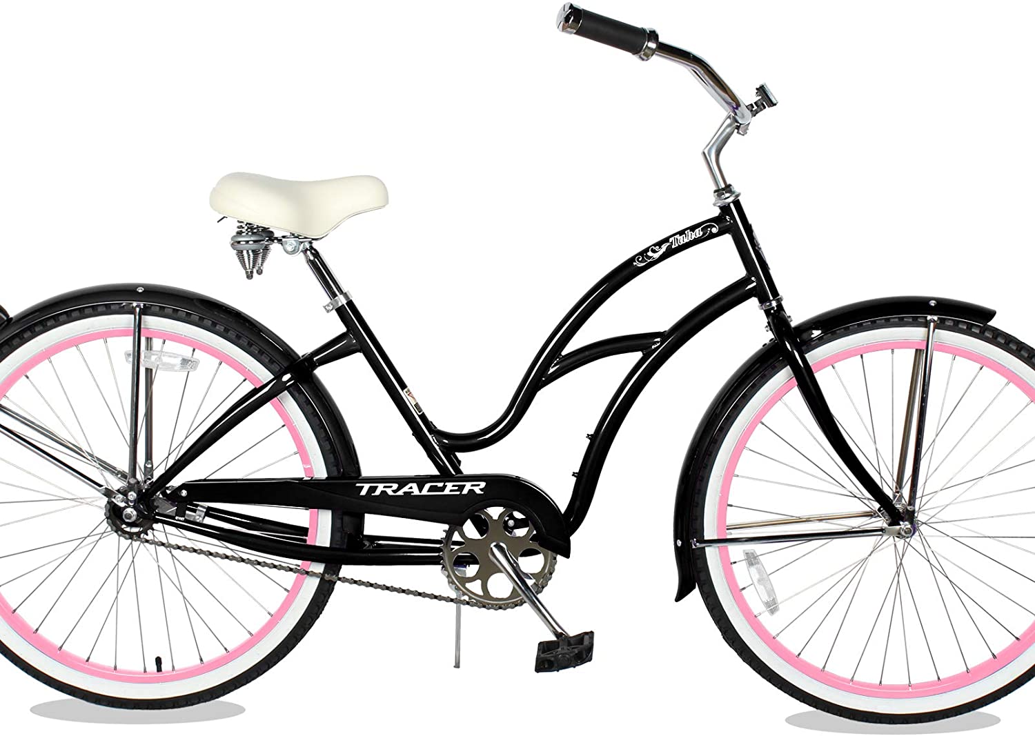 TRACER 26' Female Beach Cruiser Coaster Brake Stainless Steel Spokes One Piece Crank Alloy Apple Green Rims 36H W/ Fenders - Energize Trek