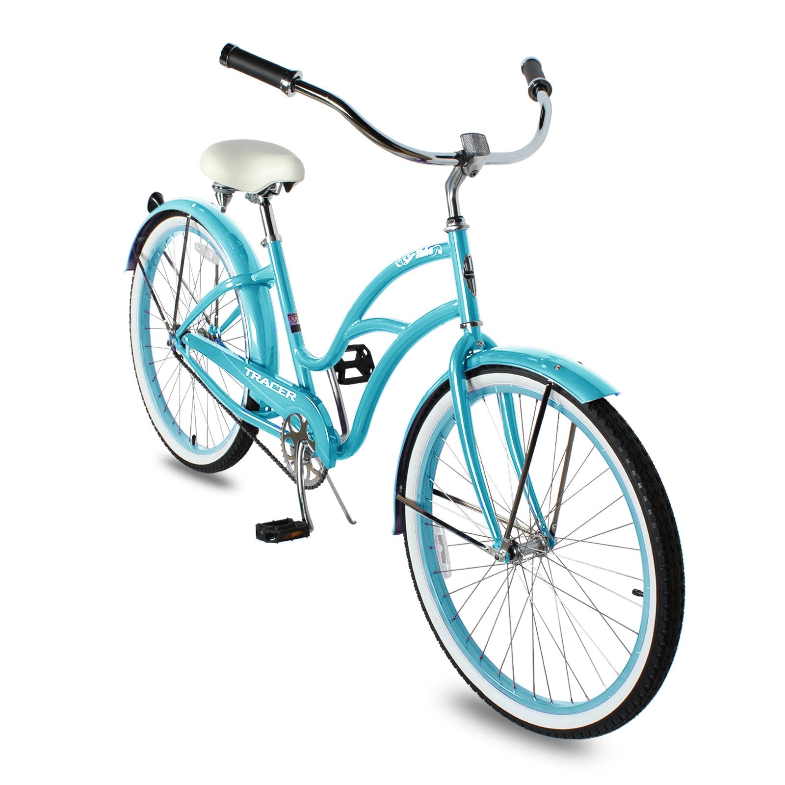 TRACER 26' Female Beach Cruiser Coaster Brake Stainless Steel Spokes One Piece Crank Alloy Apple Green Rims 36H W/ Fenders - Energize Trek