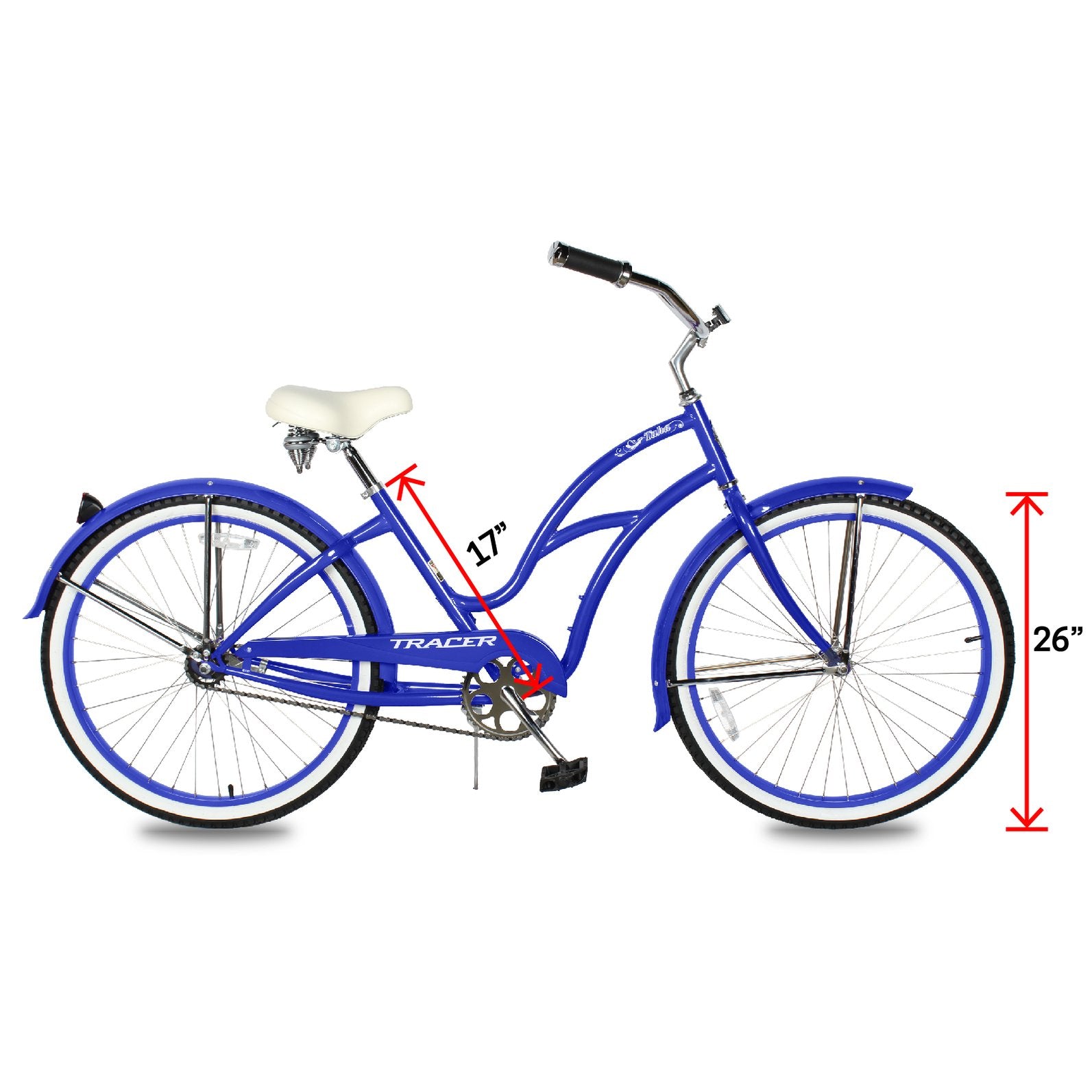 TRACER 26' Female Beach Cruiser Coaster Brake Stainless Steel Spokes One Piece Crank Alloy Apple Green Rims 36H W/ Fenders - Energize Trek