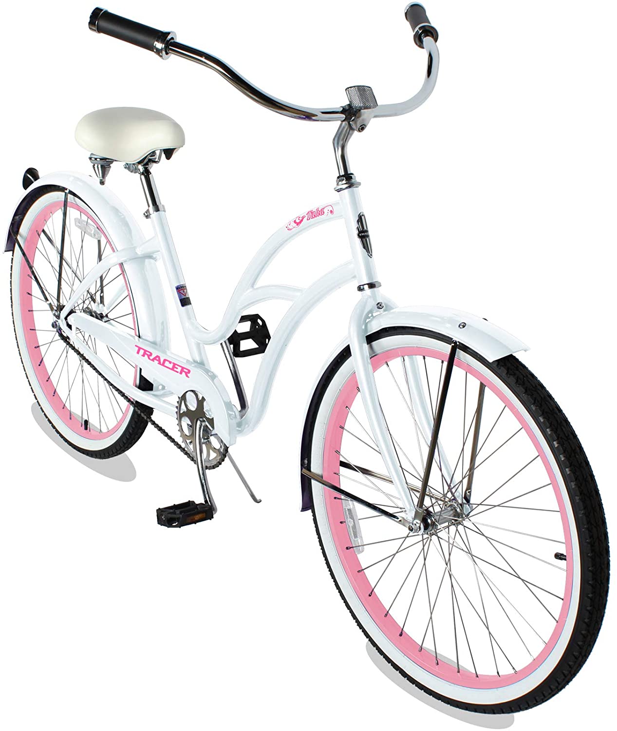 TRACER 26' Female Beach Cruiser Coaster Brake Stainless Steel Spokes One Piece Crank Alloy Apple Green Rims 36H W/ Fenders - Energize Trek