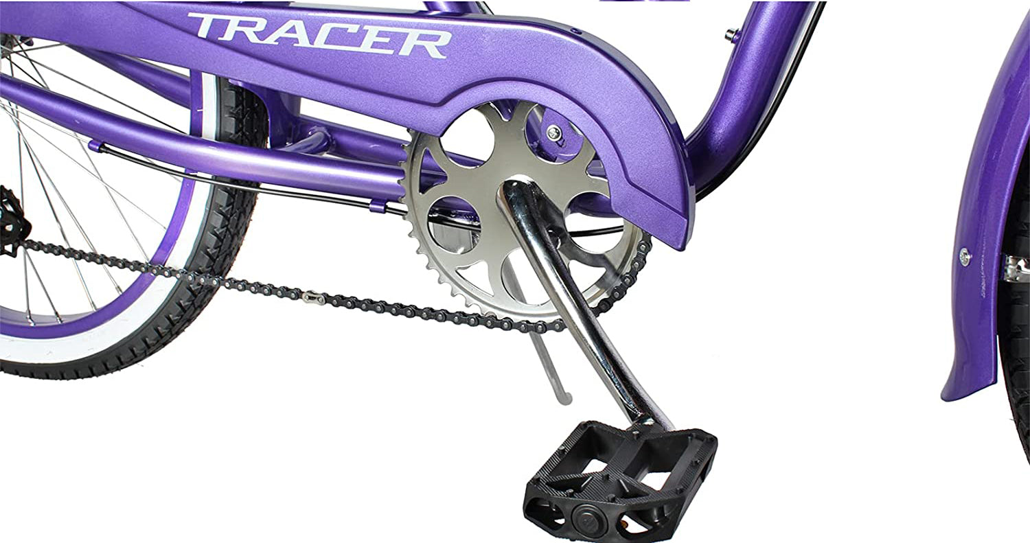 TRACER 26' Female Beach Cruiser Shimano TX-35 7-SP V-Brake Stainless Steel Spokes One Piece Crank Alloy PINK Rims 36H w/ Fender - Energize Trek
