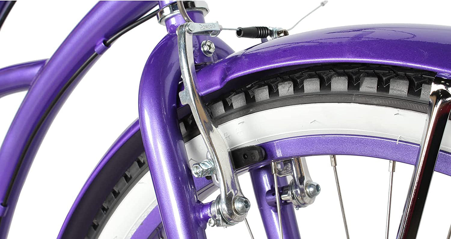 TRACER 26' Female Beach Cruiser Shimano TX-35 7-SP V-Brake Stainless Steel Spokes One Piece Crank Alloy PINK Rims 36H w/ Fender - Energize Trek