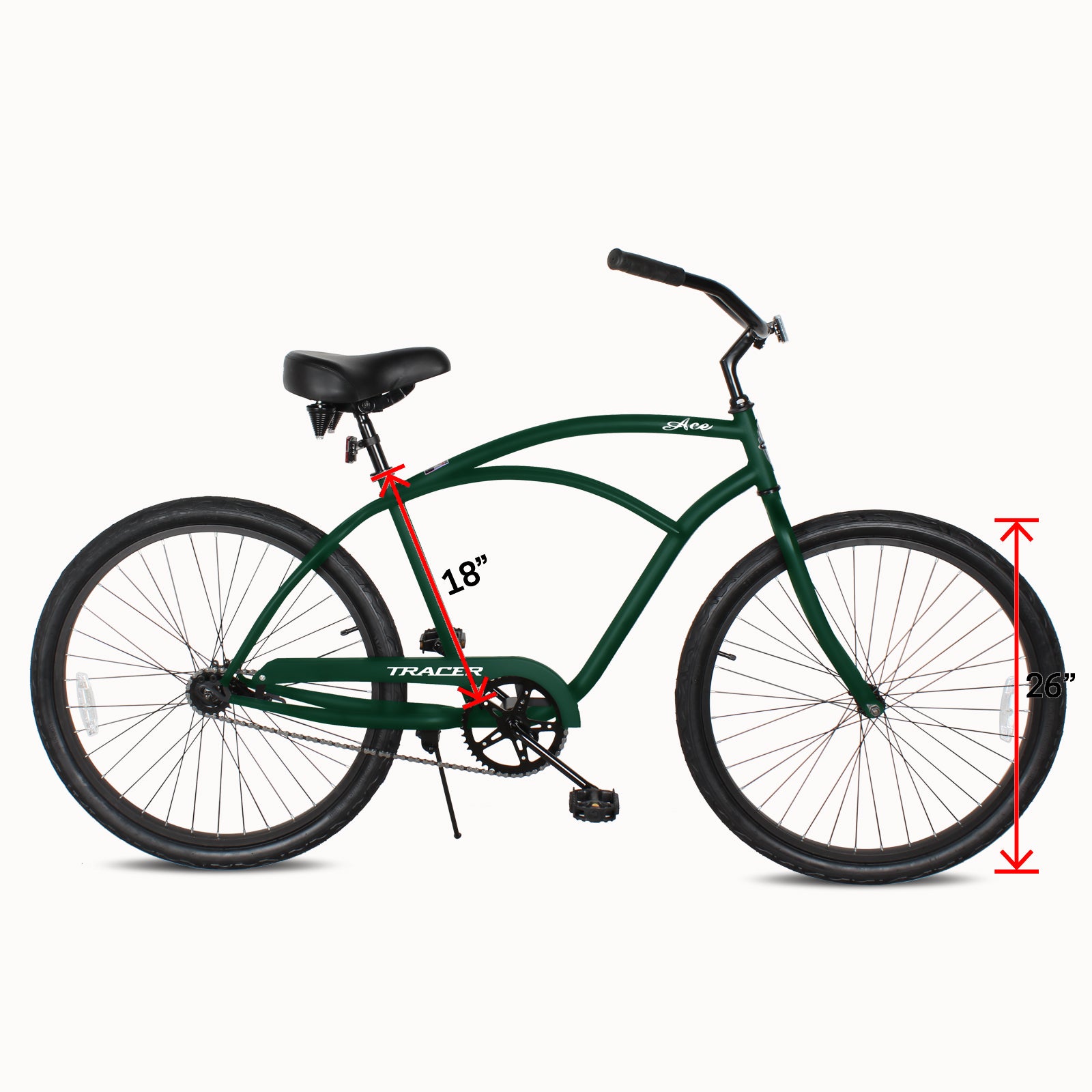 TRACER 26' Men Beach Cruiser Coaster Brake Single-Sp Black Spokes One Piece Crank Alloy Black Rims 36H - Energize Trek