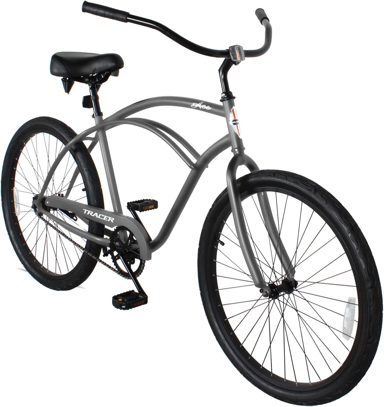 TRACER 26' Men Beach Cruiser Coaster Brake Single-Sp Black Spokes One Piece Crank Alloy Black Rims 36H - Energize Trek