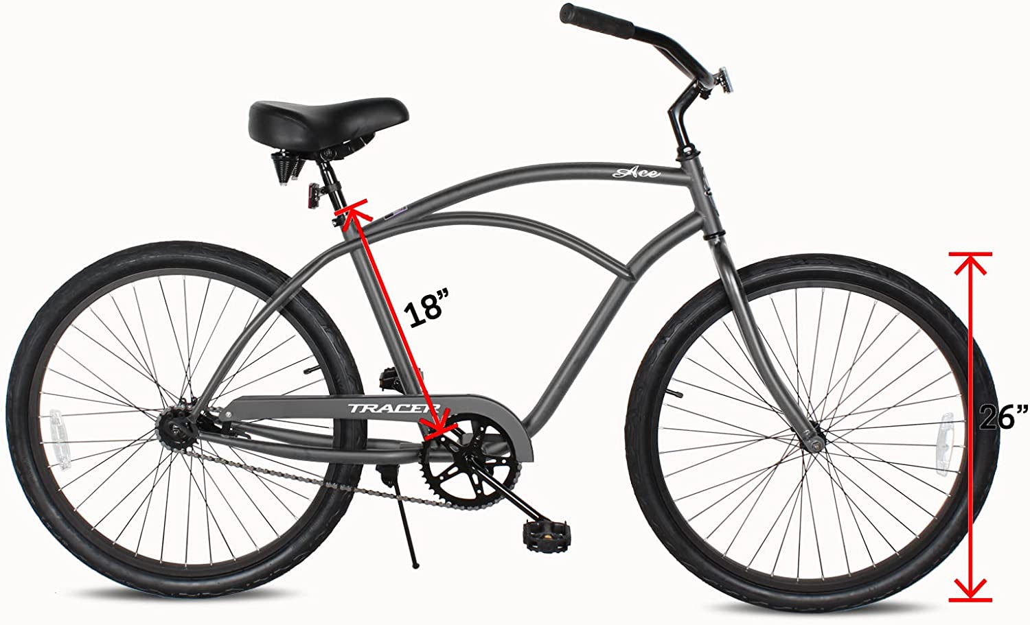 TRACER 26' Men Beach Cruiser Coaster Brake Single-Sp Black Spokes One Piece Crank Alloy Black Rims 36H - Energize Trek
