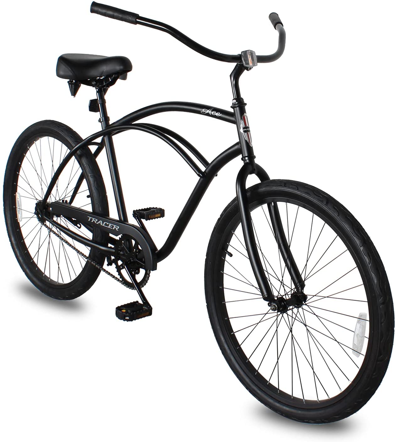 TRACER 26' Men Beach Cruiser Coaster Brake Single-Sp Black Spokes One Piece Crank Alloy Black Rims 36H - Energize Trek
