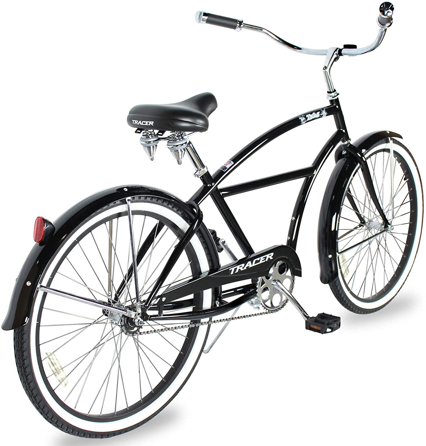 TRACER 26' Men Beach Cruiser Coaster Brake Stainless Steel Spokes One Piece Crank Alloy BLACK Rims 36H W/ Fenders - Energize Trek