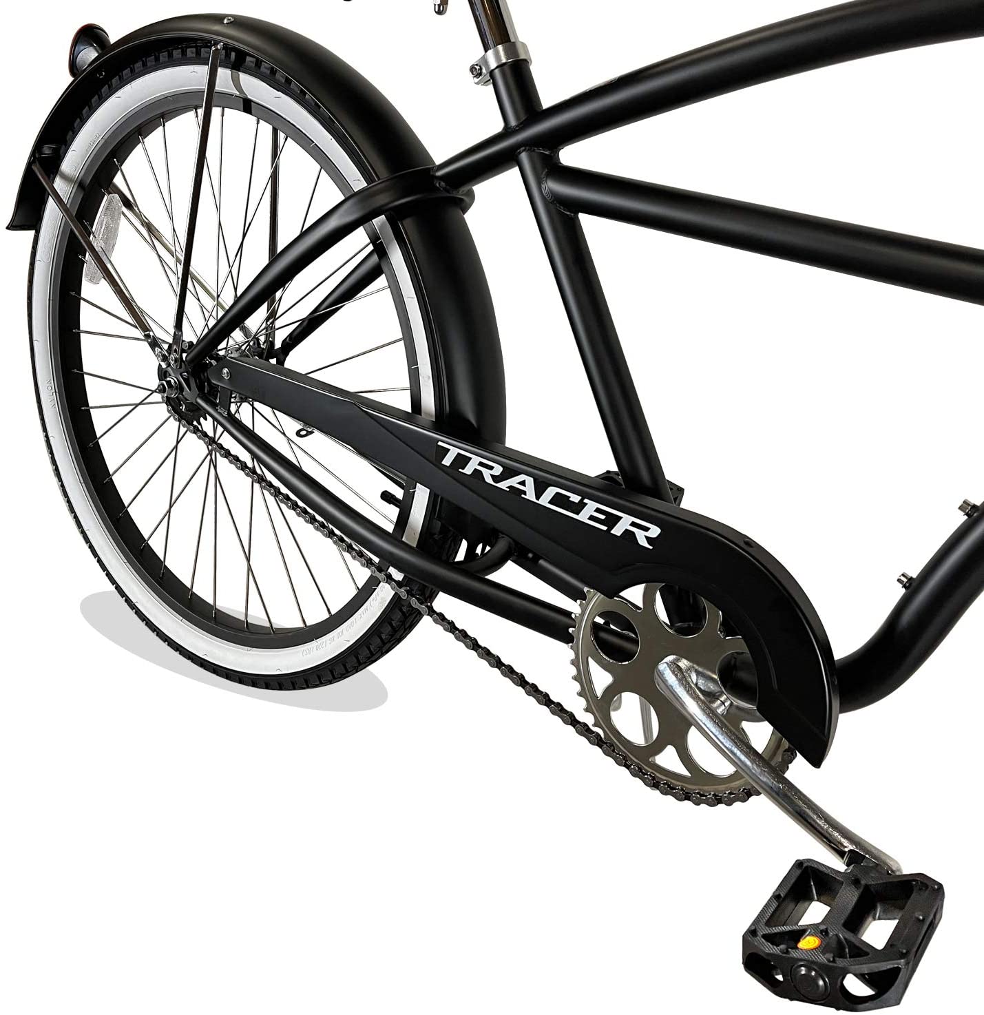 TRACER 26' Men Beach Cruiser Coaster Brake Stainless Steel Spokes One Piece Crank Alloy BLACK Rims 36H W/ Fenders - Energize Trek